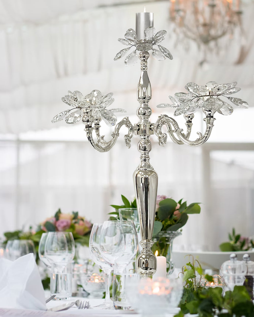 Galore Home Petal Candelabro Cristallo 5 Bracci Argento