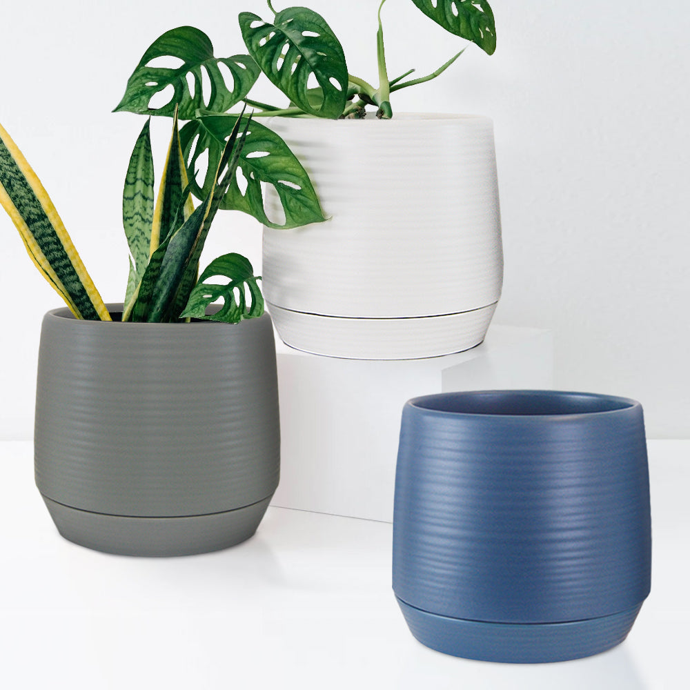 Galore Home Ripple vaso ceramica blu con sottovaso