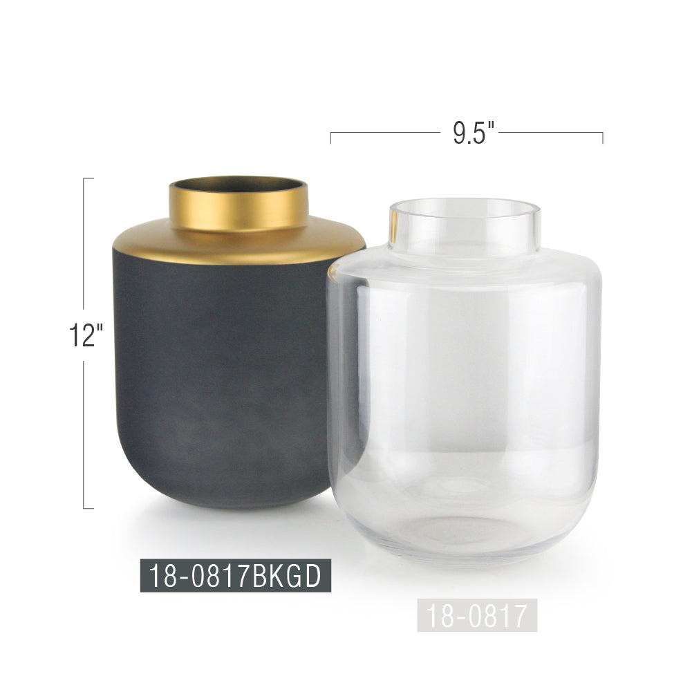 Galore Home Wellspring Vaso Vetro Nero Oro 30 cm