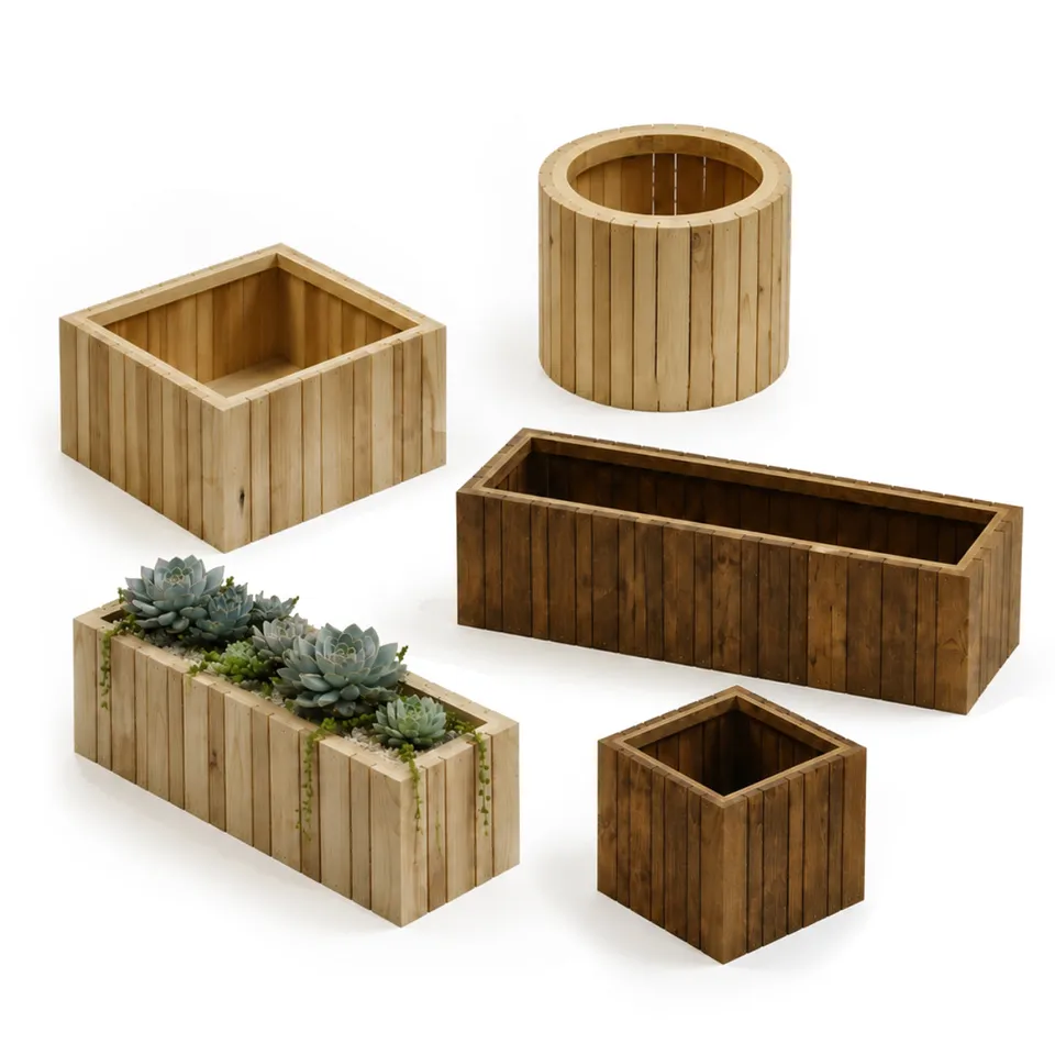 Galore Home Wood Box Portavaso Legno Naturale R3124 Set 2