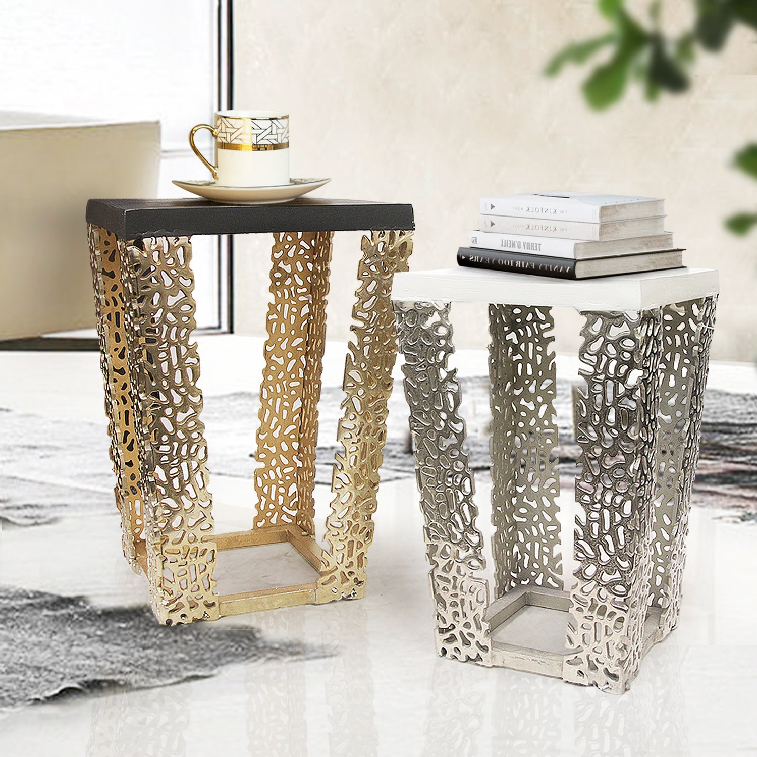 Galore Home Gilded tavolino alluminio Large nero oro