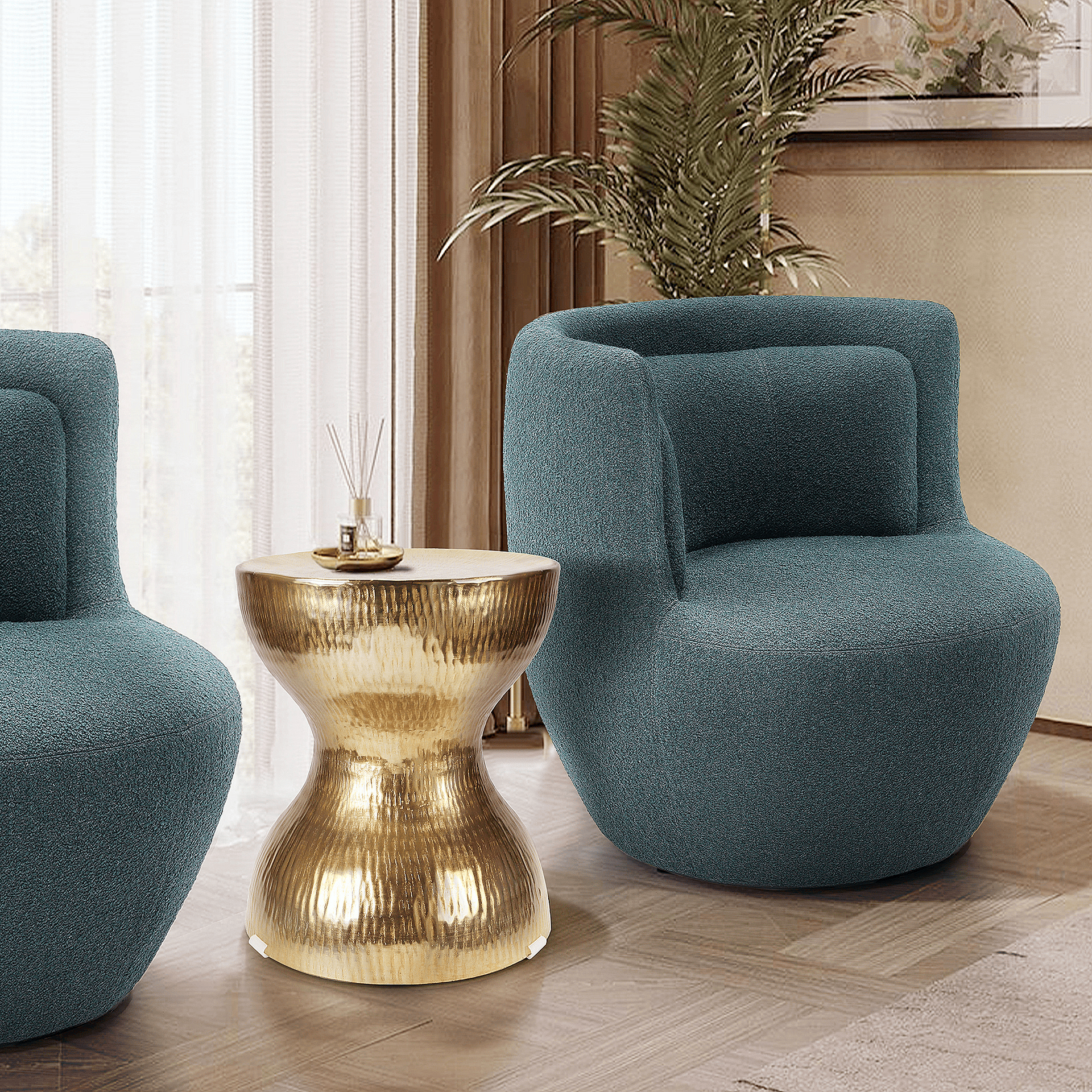 Galore Home Hammered Tavolino Alluminio Oro