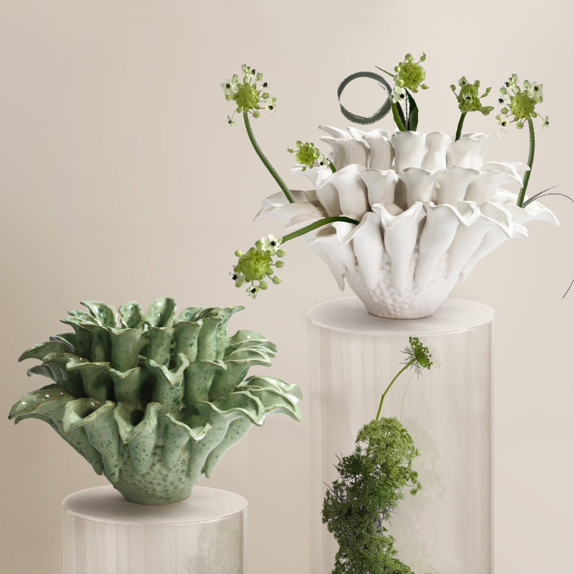 Galore Home Lotus Cascade CCE38 vaso ceramica verde 22 cm
