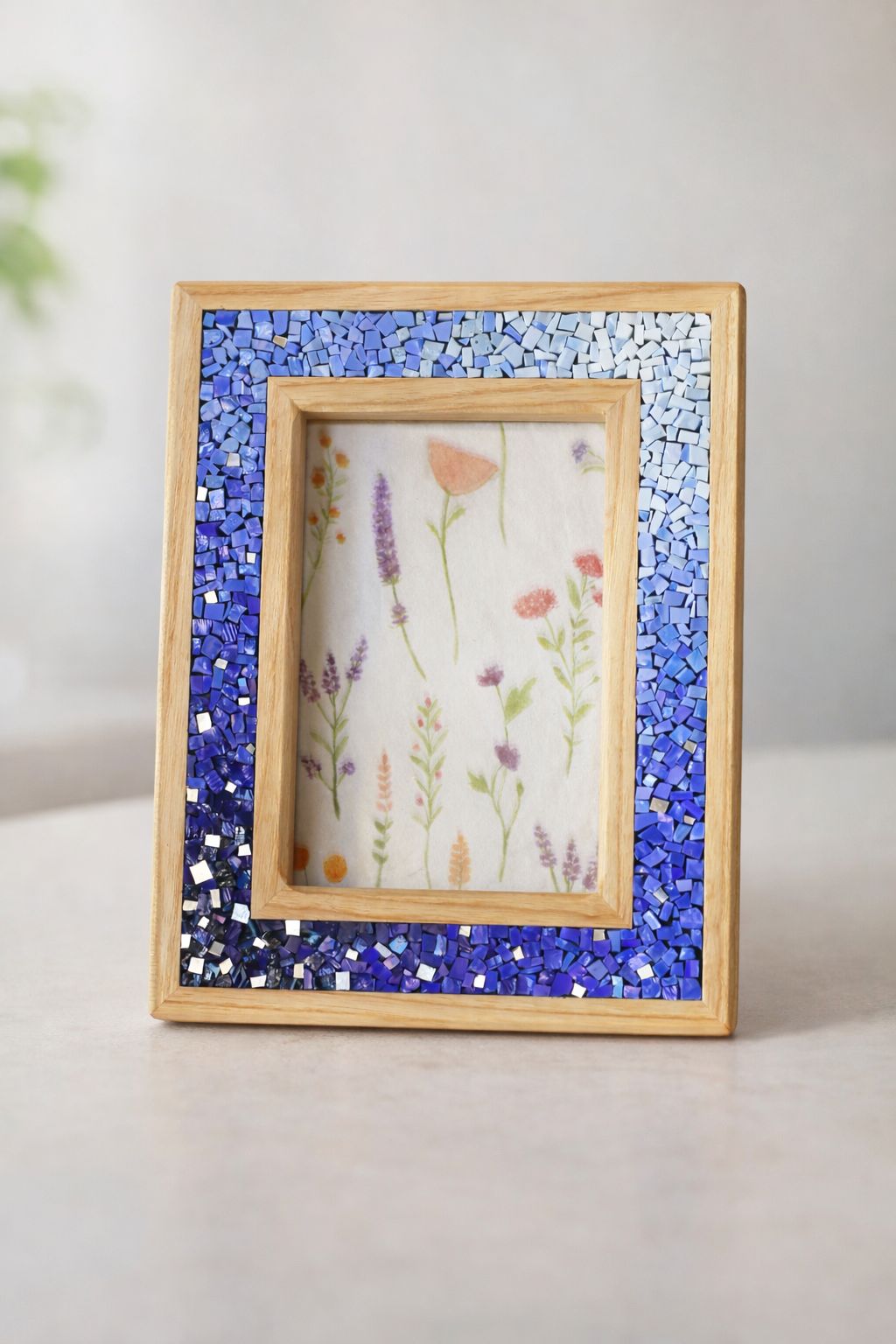 Il nido del picchio Cornice portafoto frassino mosaico blu 10x15