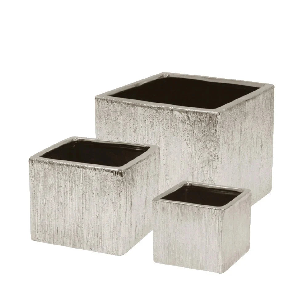 Galore Home Etched Metallic Silver vaso ceramica argentata