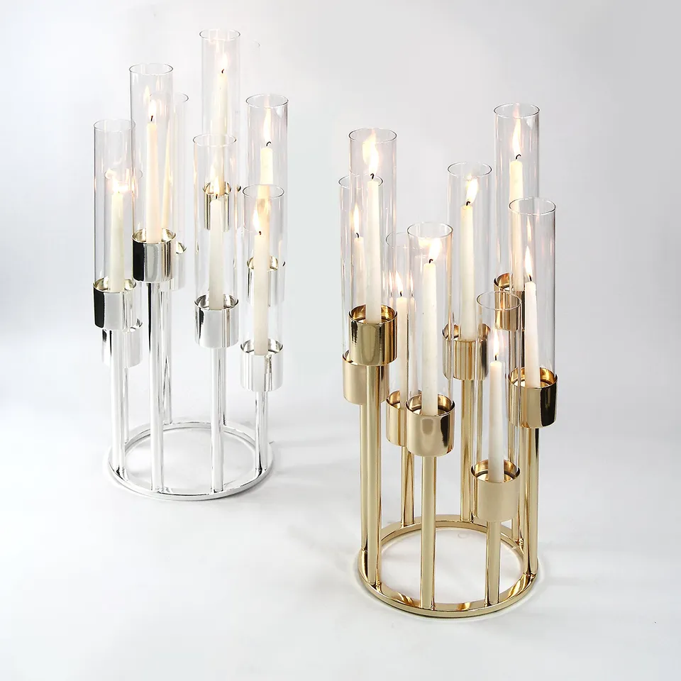 Galore Home Aura Octet candelabro oro 8 fiamme con vetri