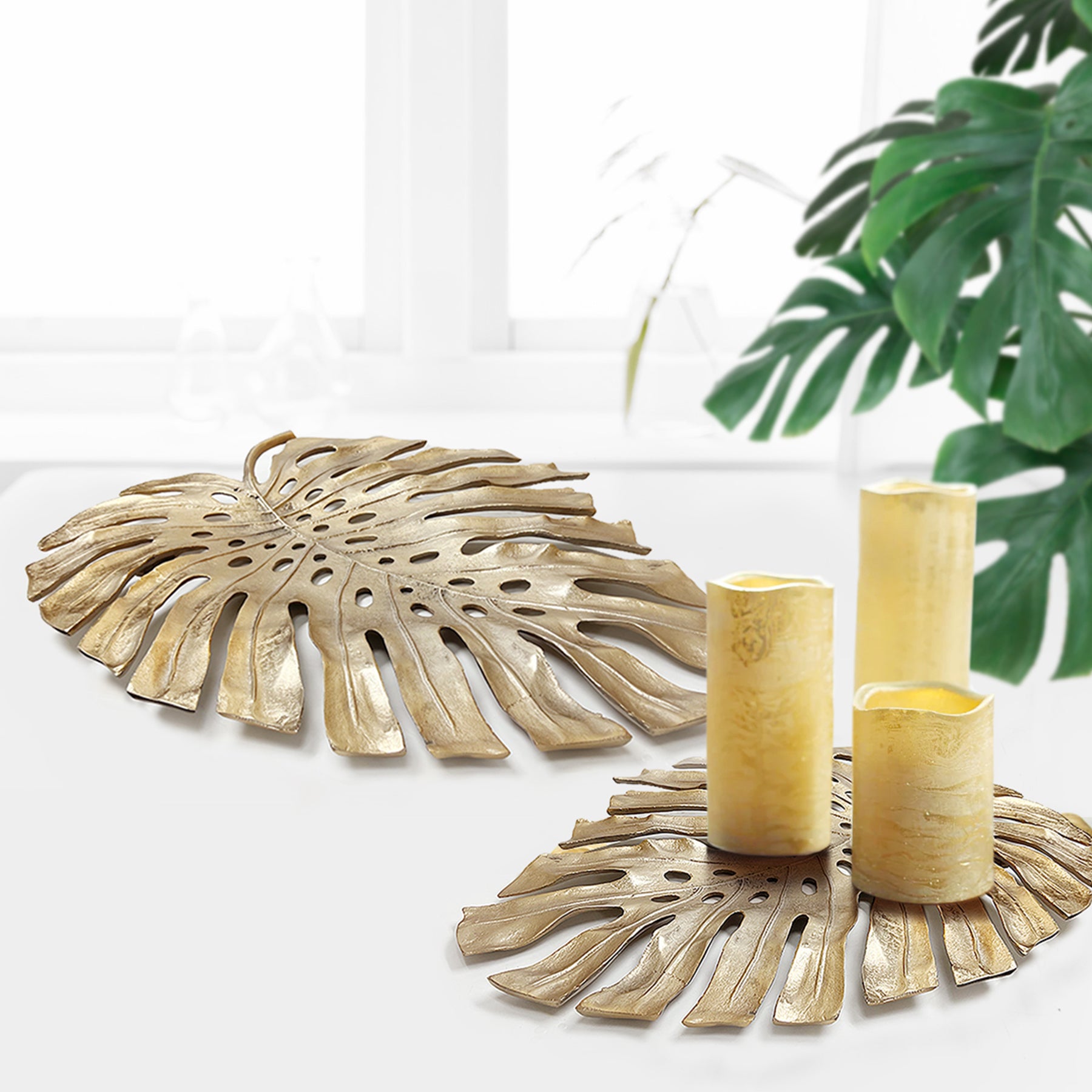 Galore Home Monstera Scultura da Parete Metallo Oro Large