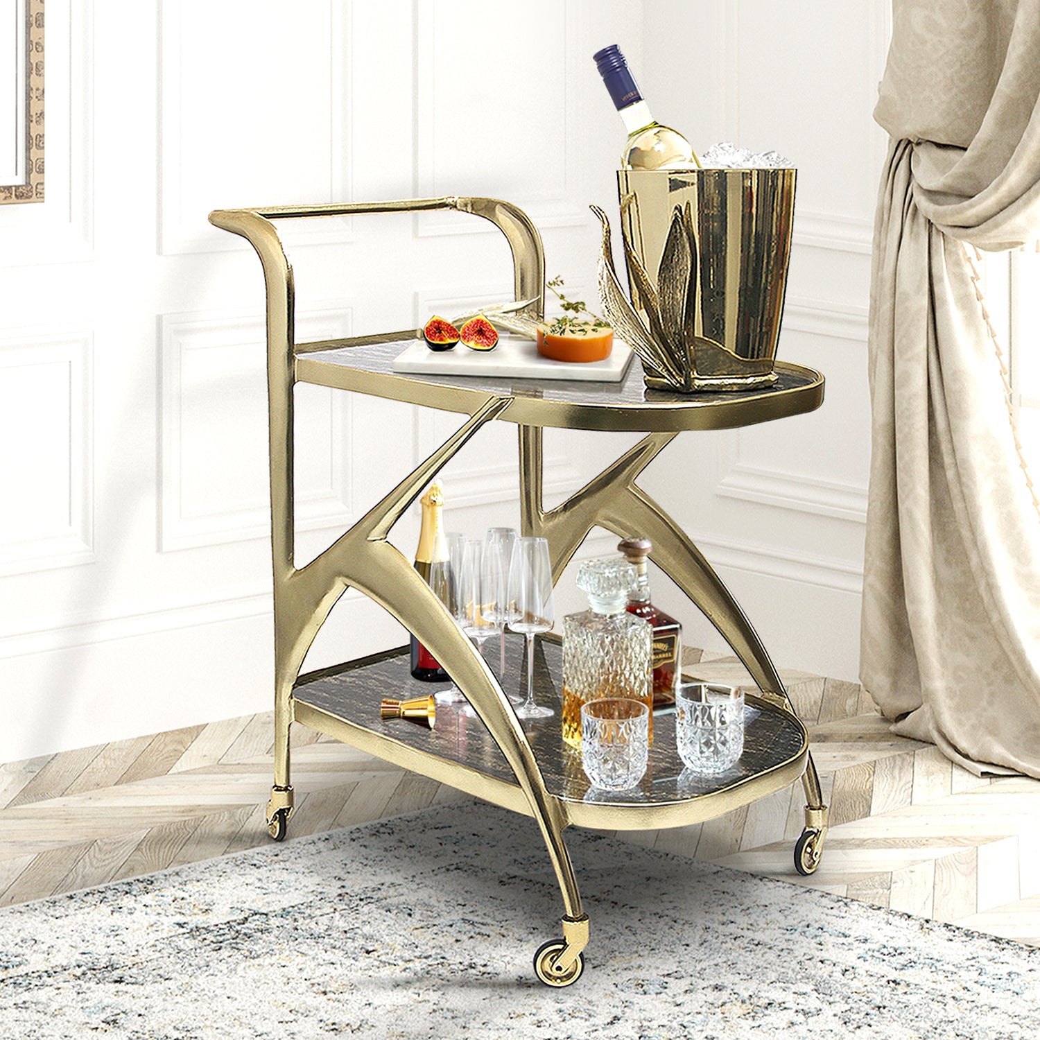 Galore Home Midnight Pour carrello bar marmo nero