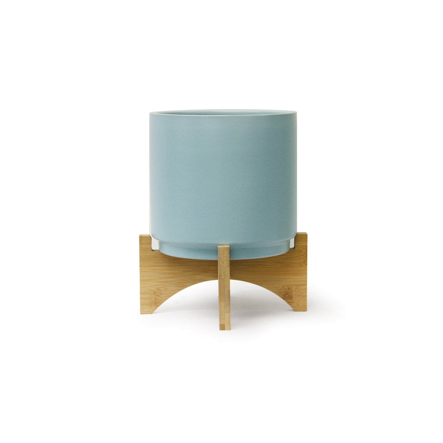 Galore Home vaso ceramica azzurra small con stand legno