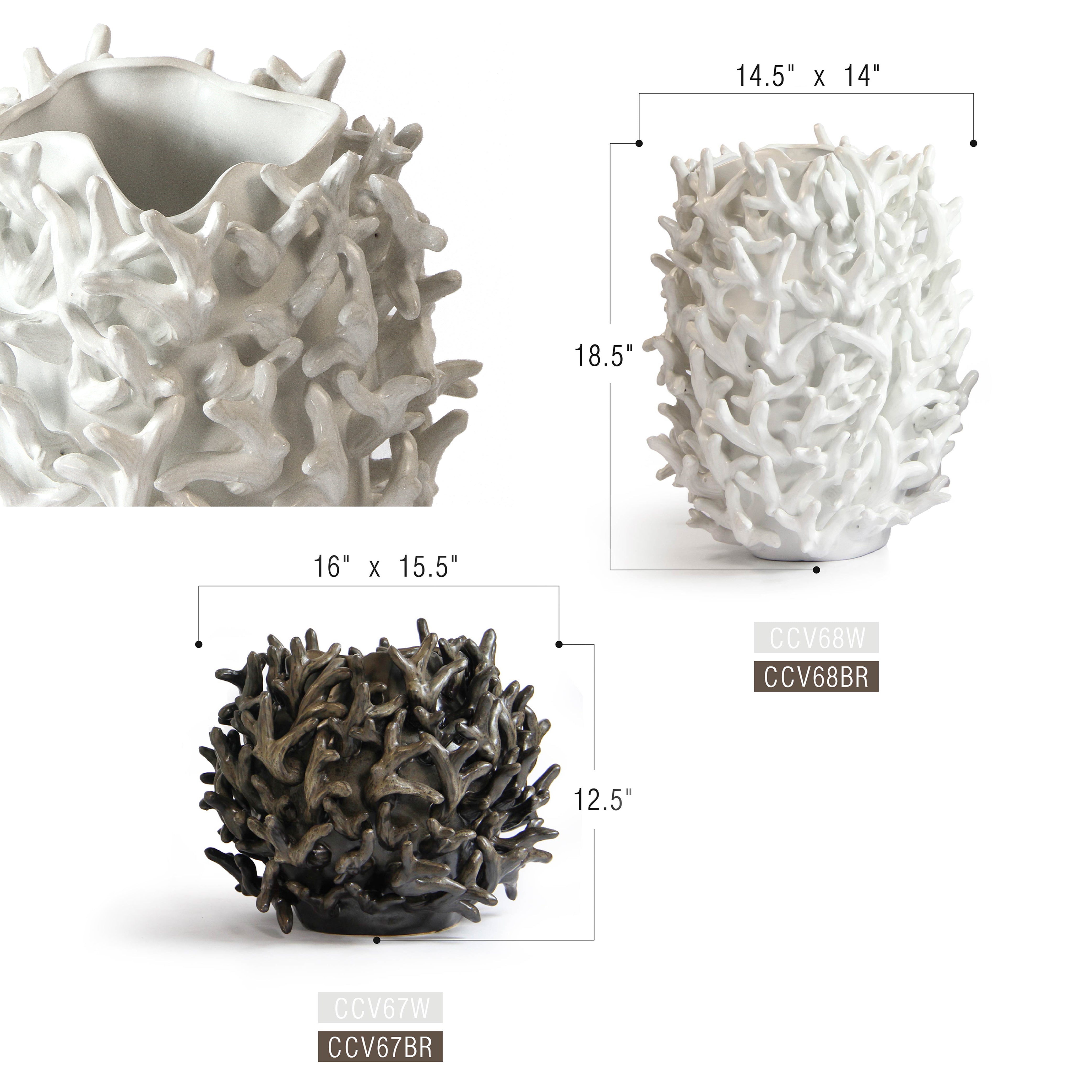 Galore Home Reefform vaso ceramica bianco 31,8 cm