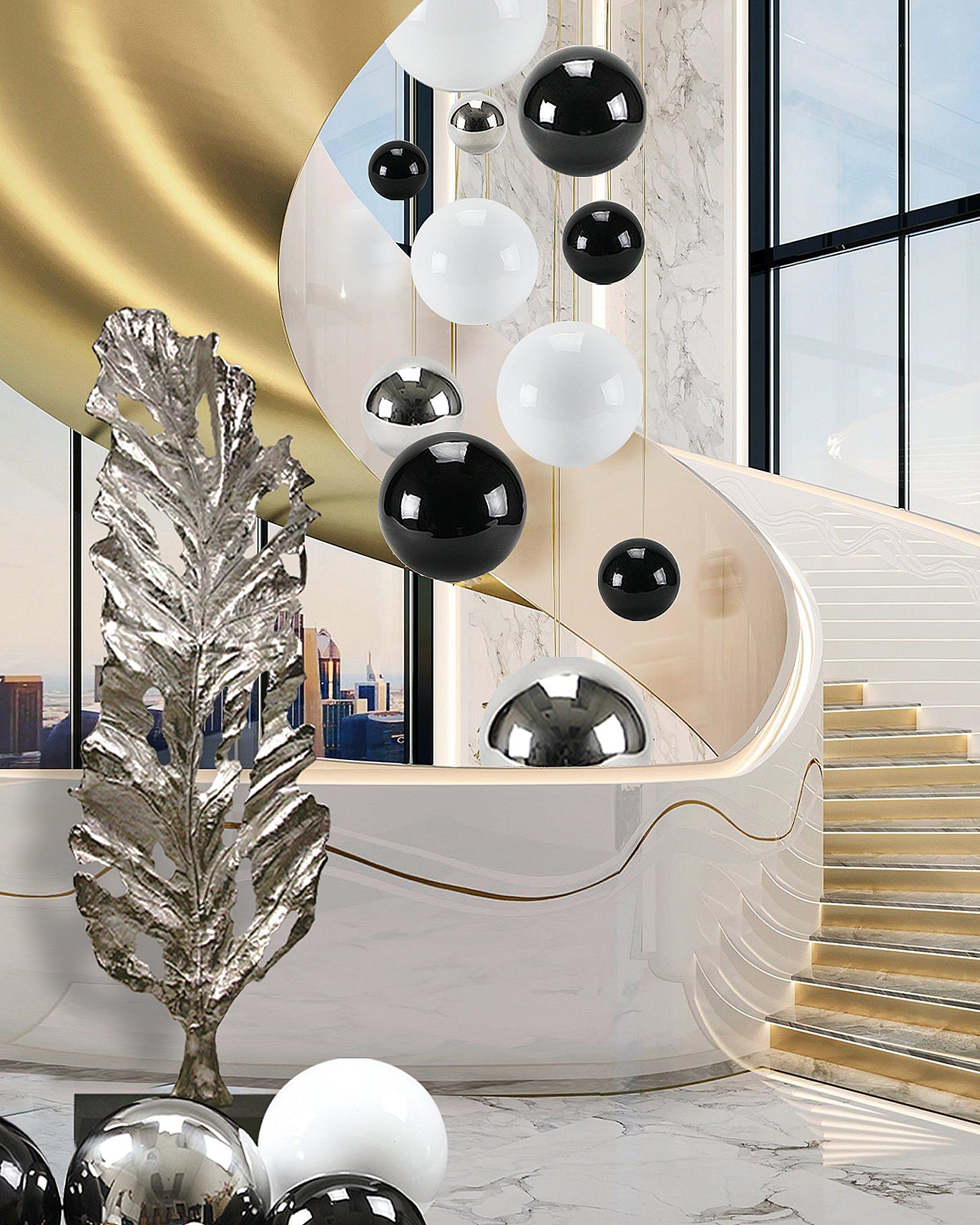 Galore Home Ball sfera argento set 2 acciaio 15 cm