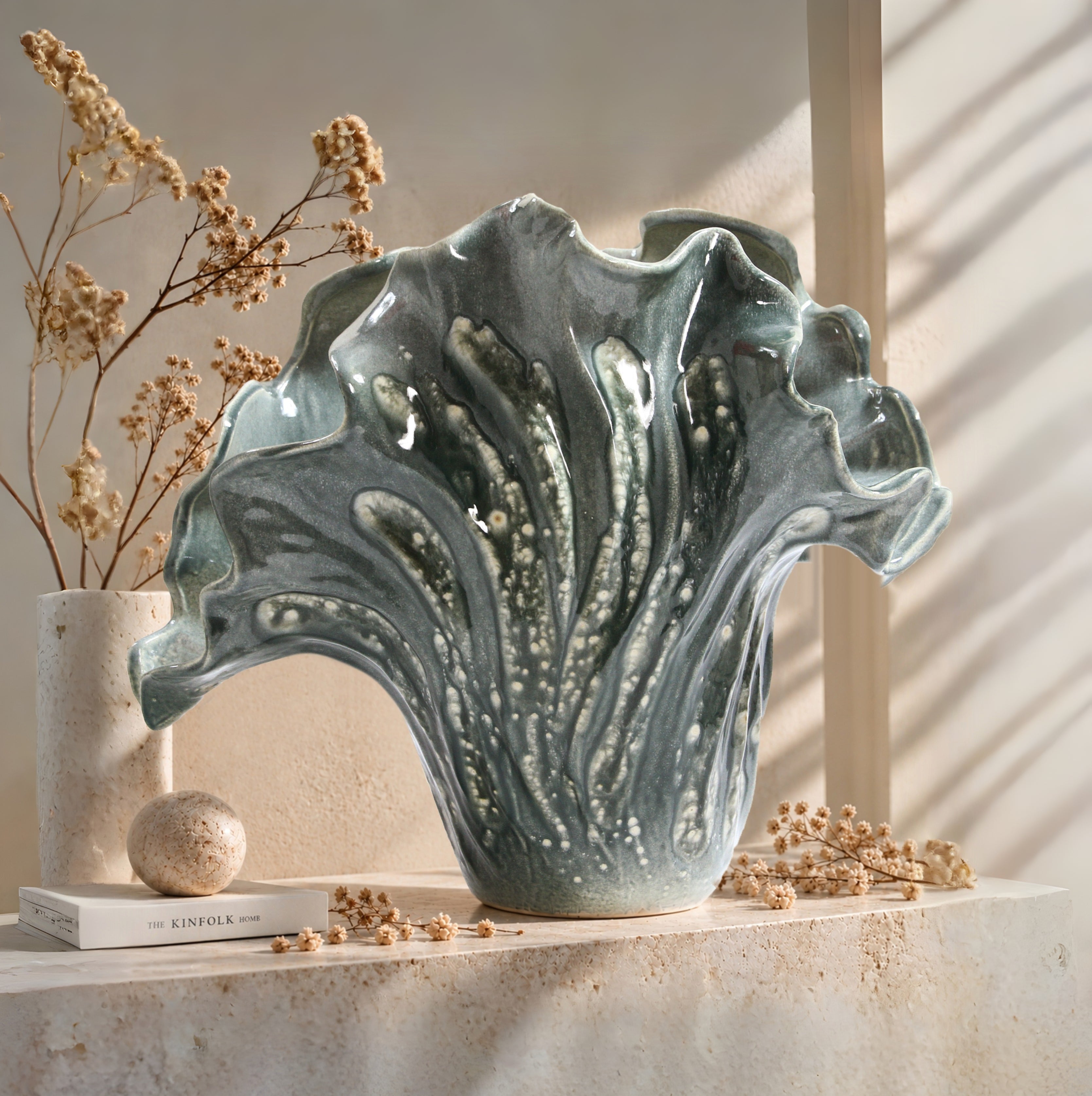 Galore Home Fanfold Blossom vaso ceramica grigio