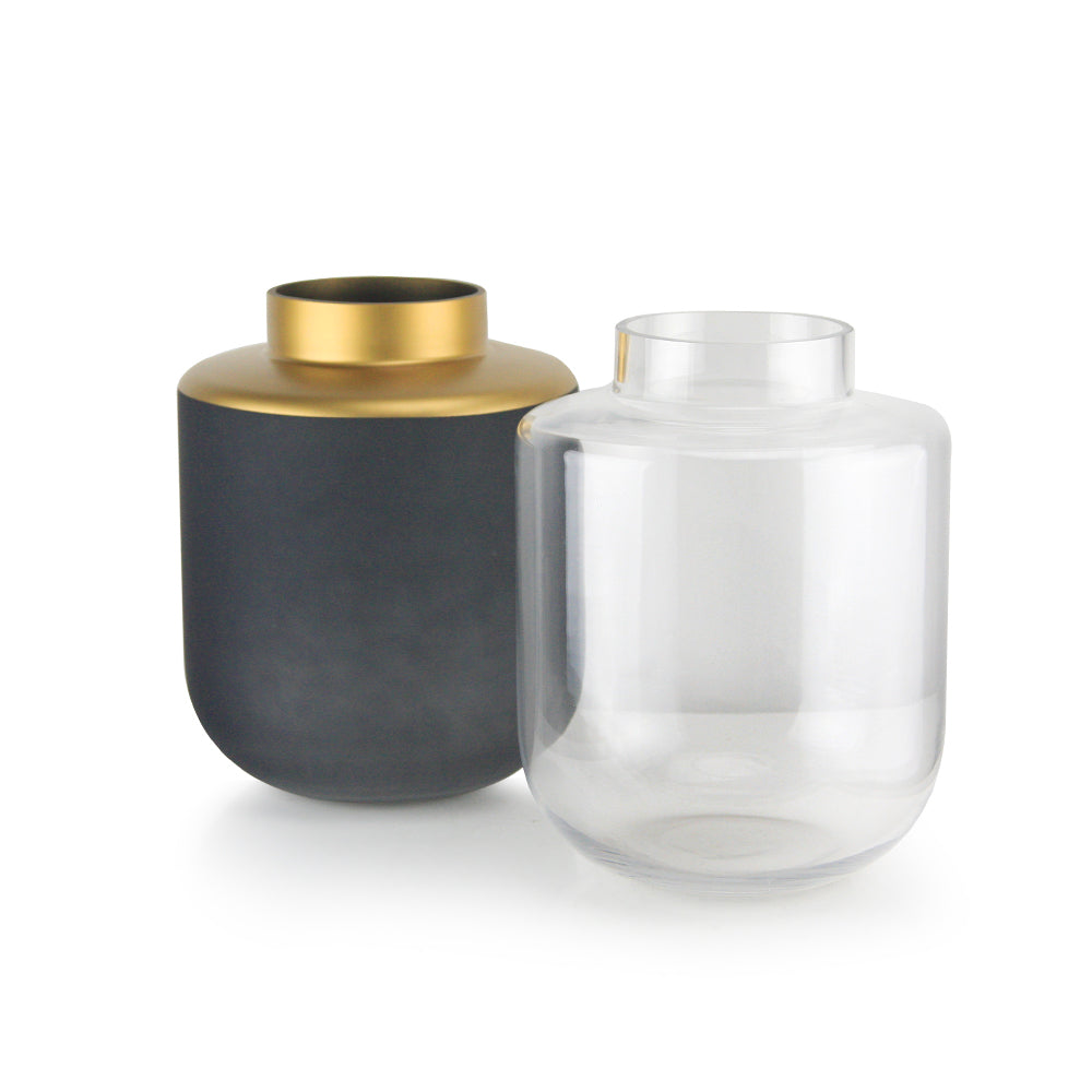 Galore Home Wellspring Vaso Vetro Nero Oro 30 cm