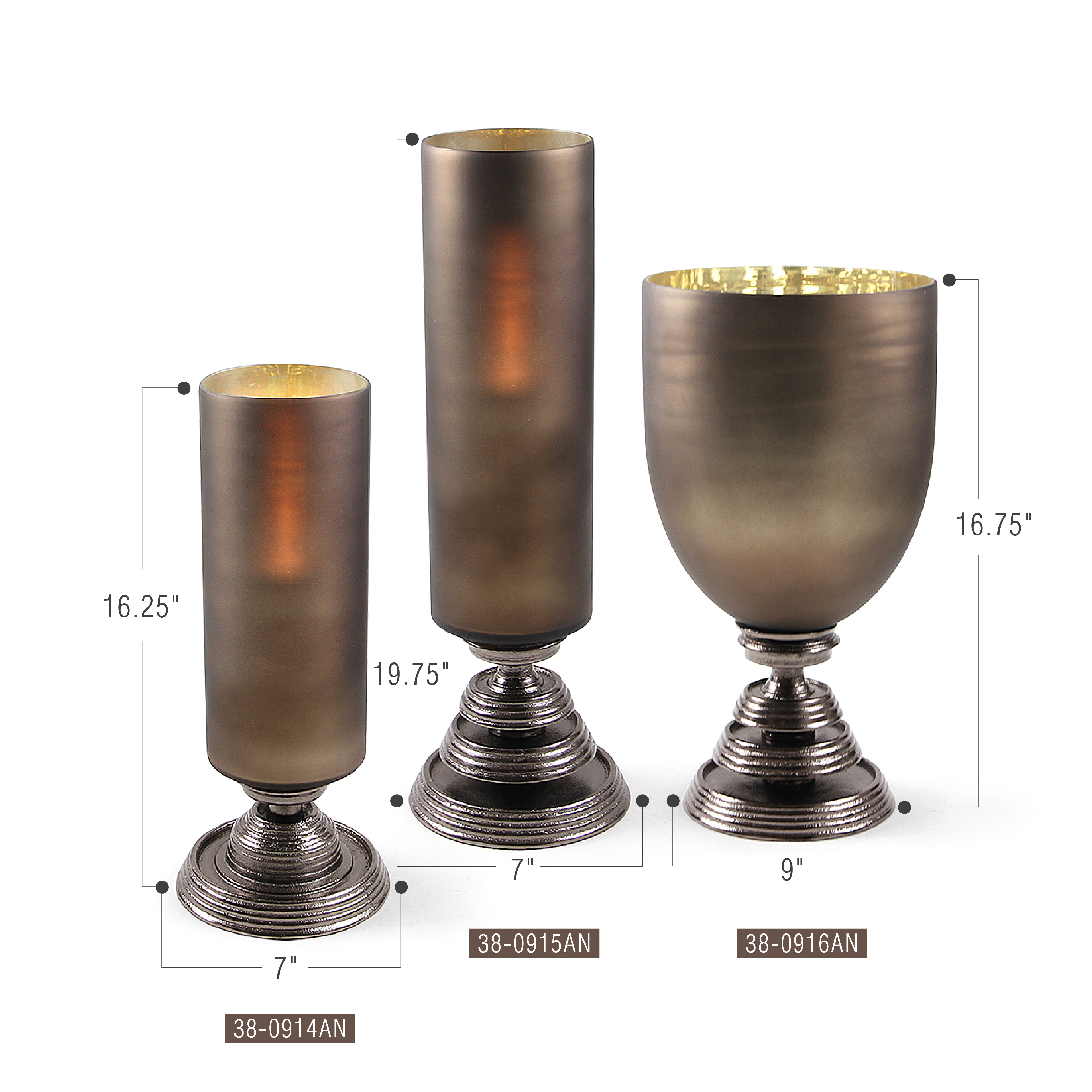 Galore Home Borealis 38-0916 portacandele vetro nickel 42 cm