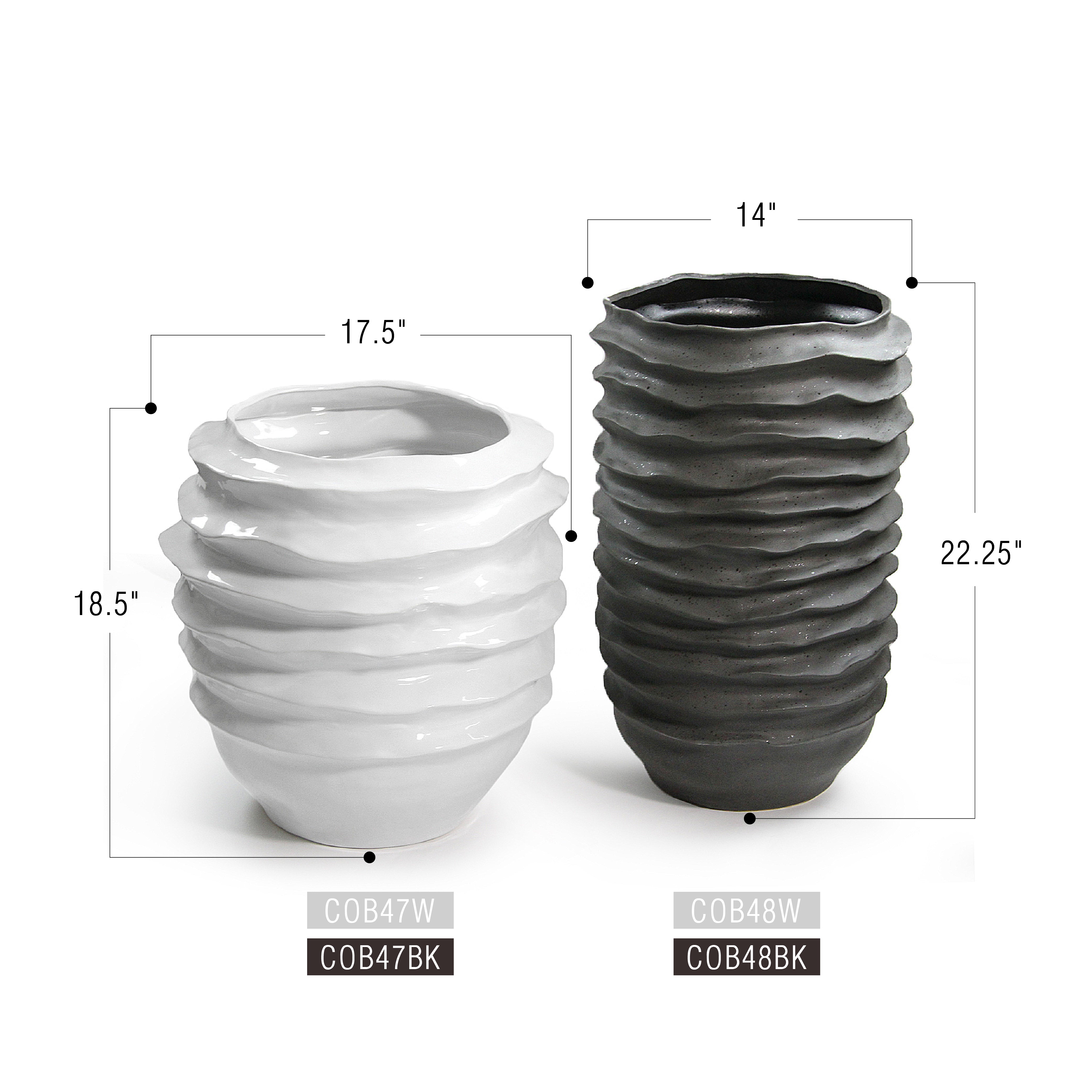 Galore Home Wavy Disk vaso ceramica nero alto bordo ondulato