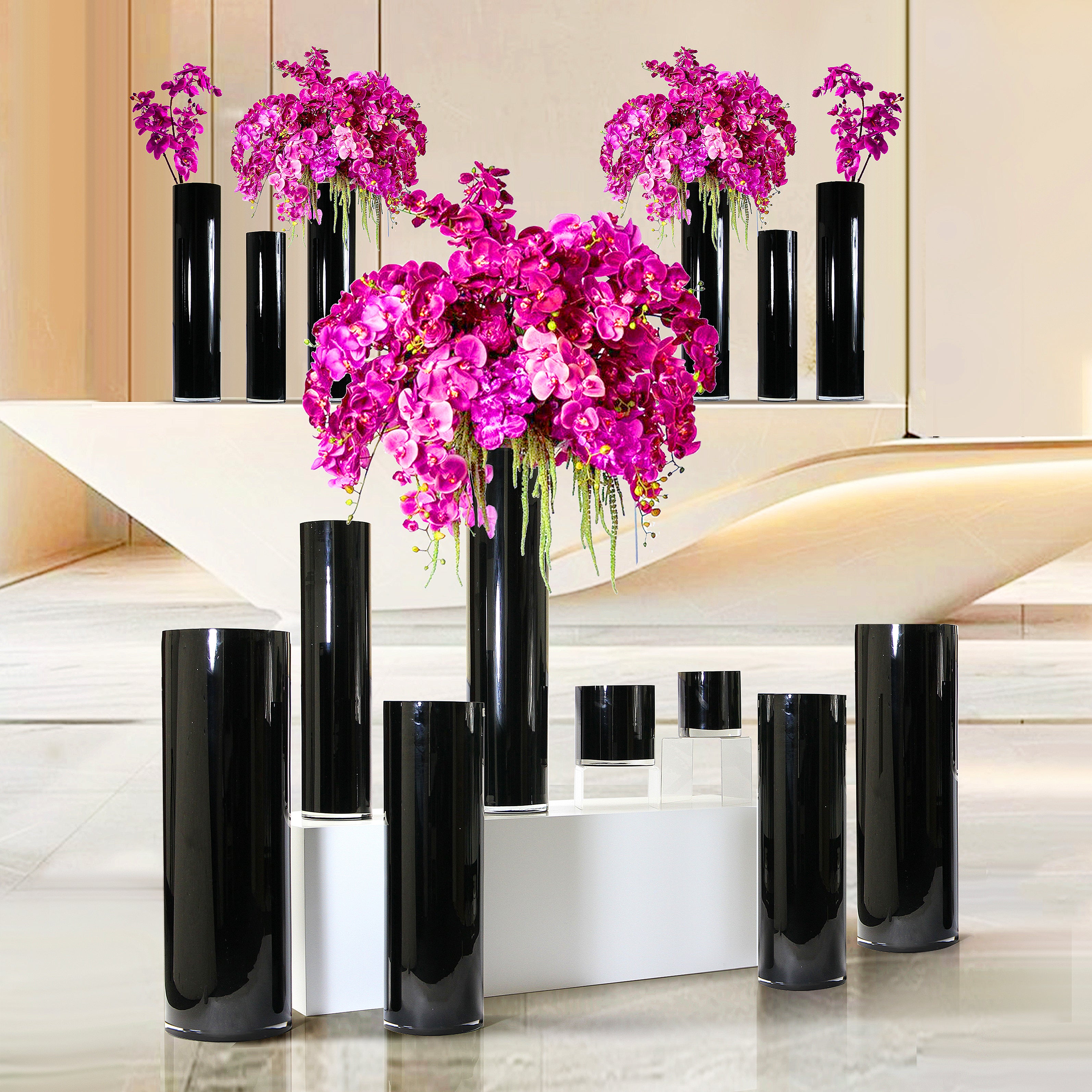 Galore Home vaso vetro cilindro nero 50 cm U9337