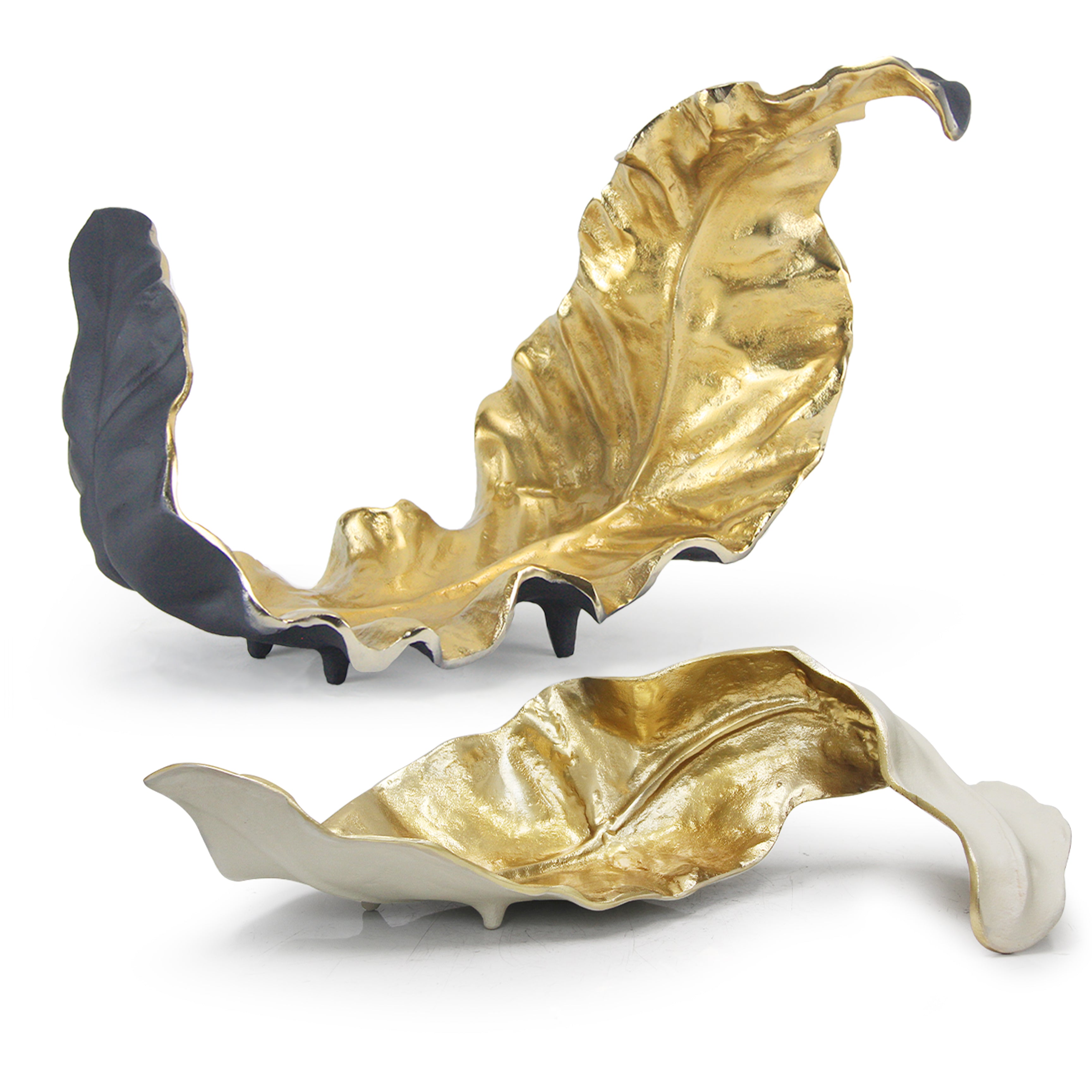 Galore Home Entwined Leaf scultura metallo nero oro large