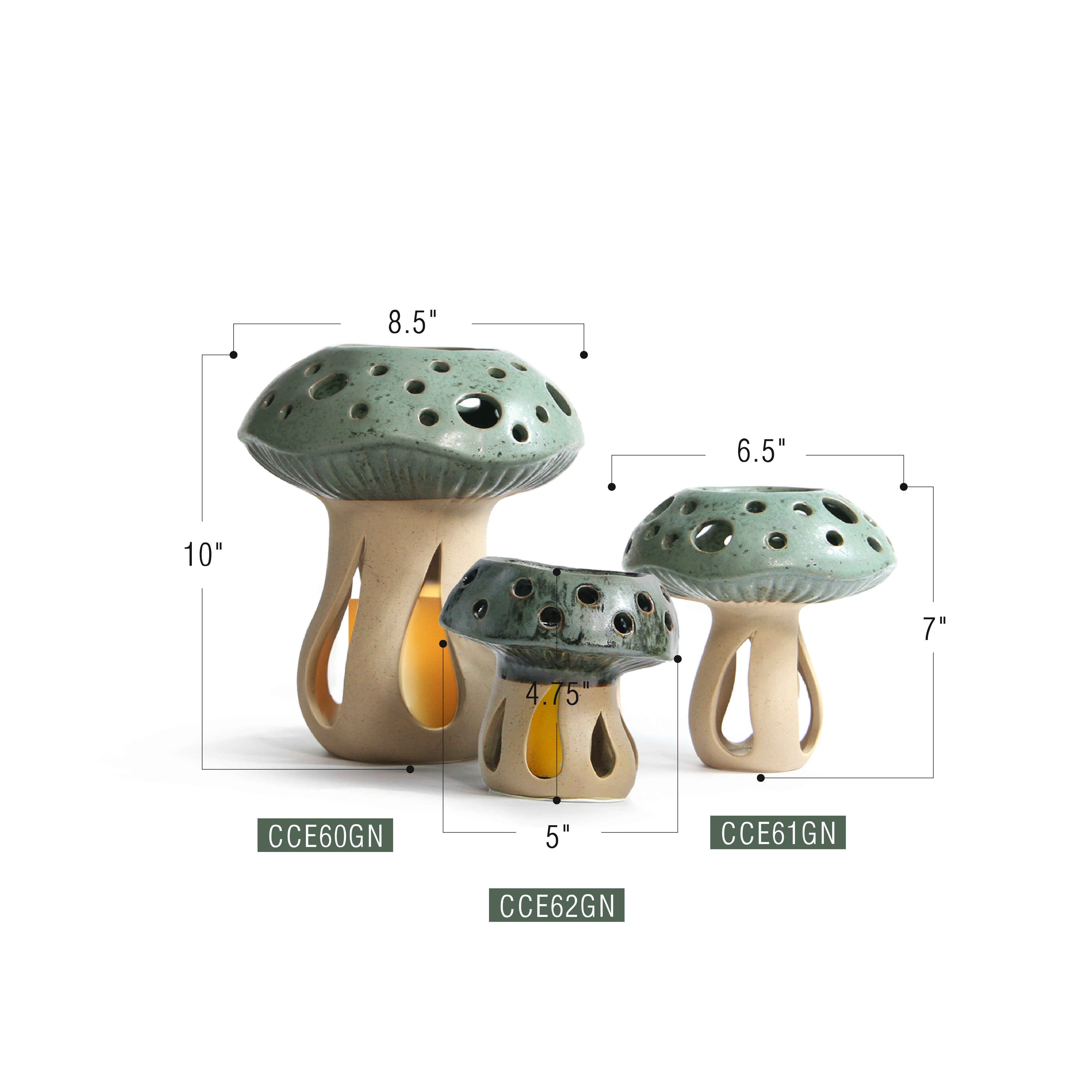 Galore Home Fairylume portacandela ceramica verde fungo small