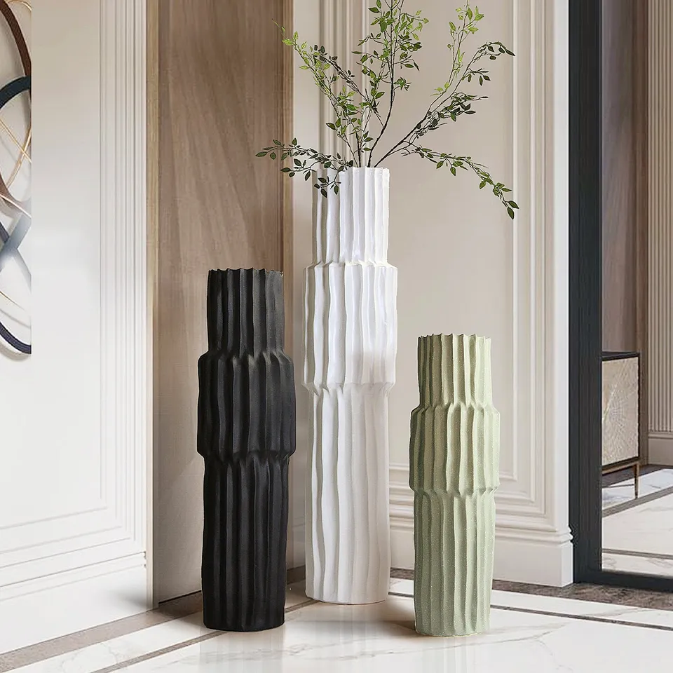 Galore Home Fluted vaso pavimento ceramica nero grande
