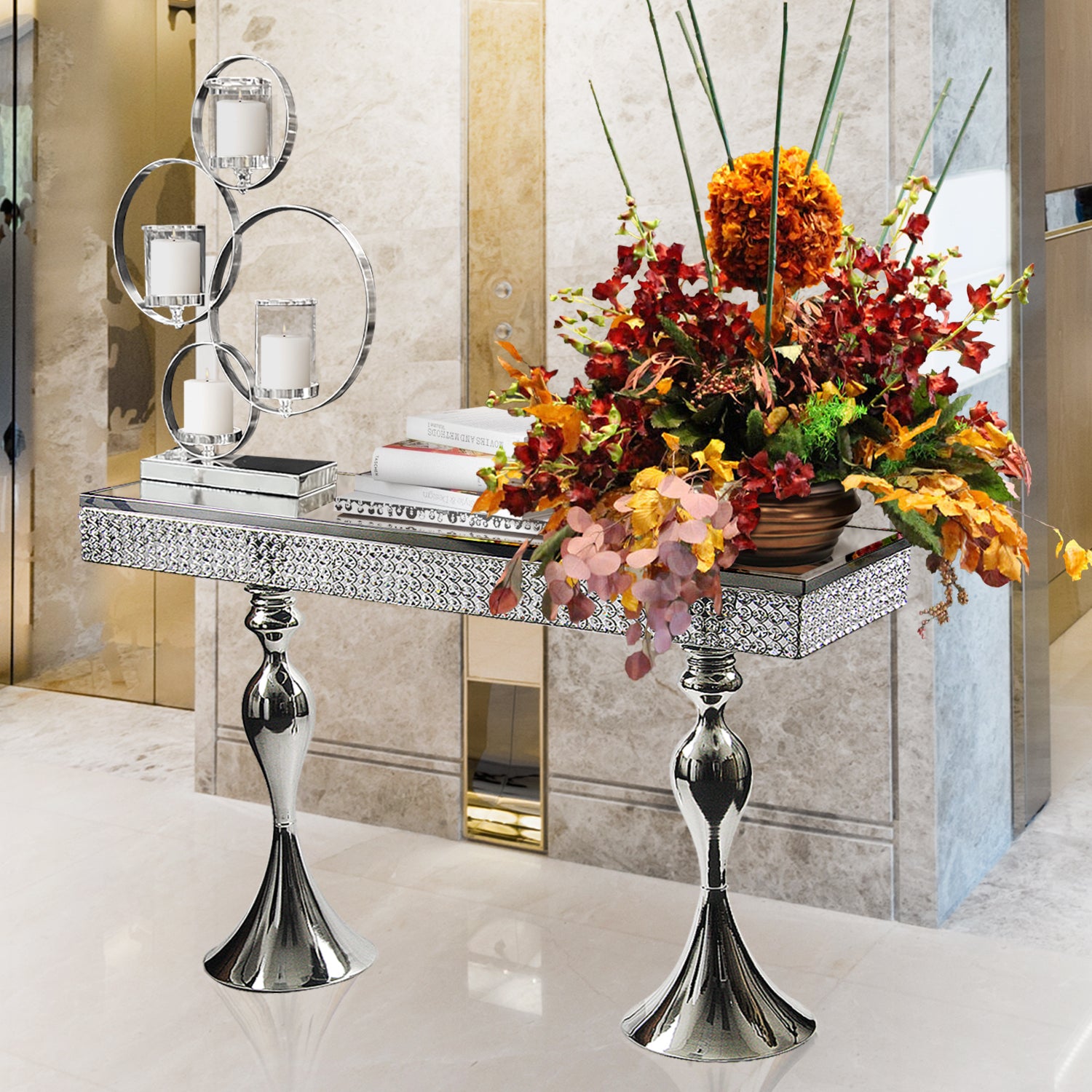 Galore Home Crystal Console Table consolle specchiata