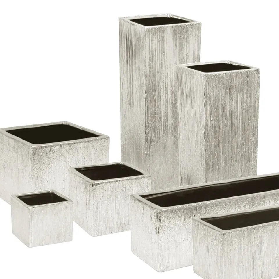 Galore Home Etched Metallic Silver vaso ceramica argentata