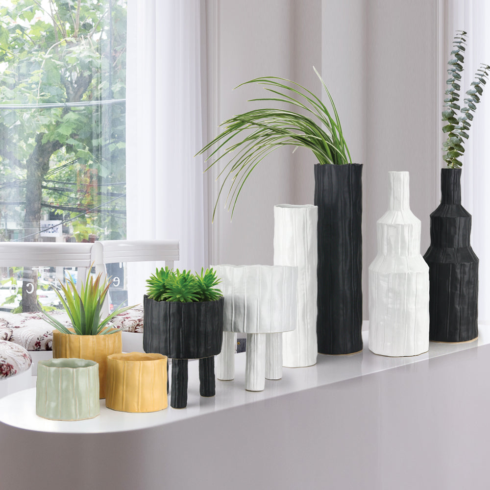 Galore Home Capricorn vaso basso nero piante