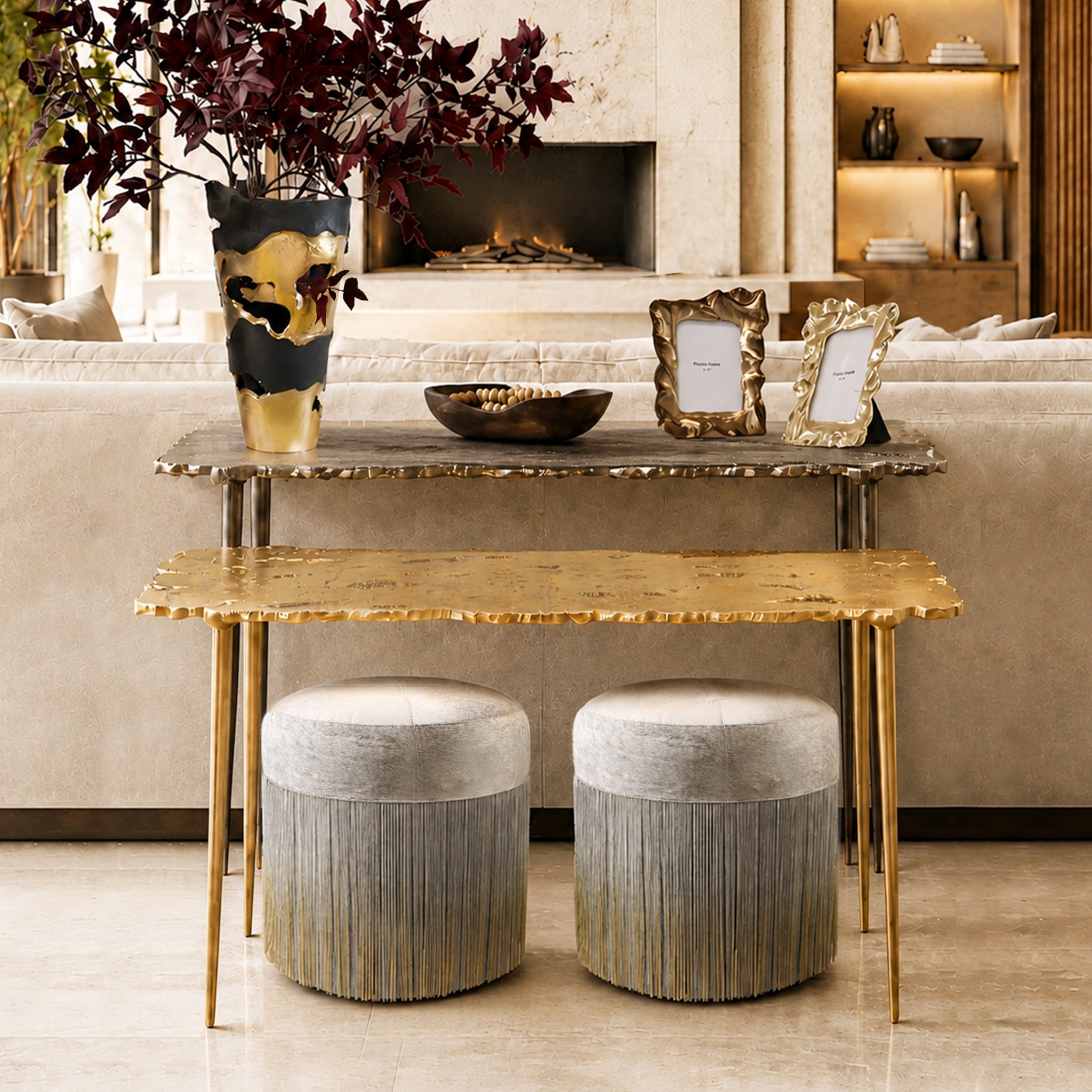 Galore Home Gatsby pouf pelle con catene