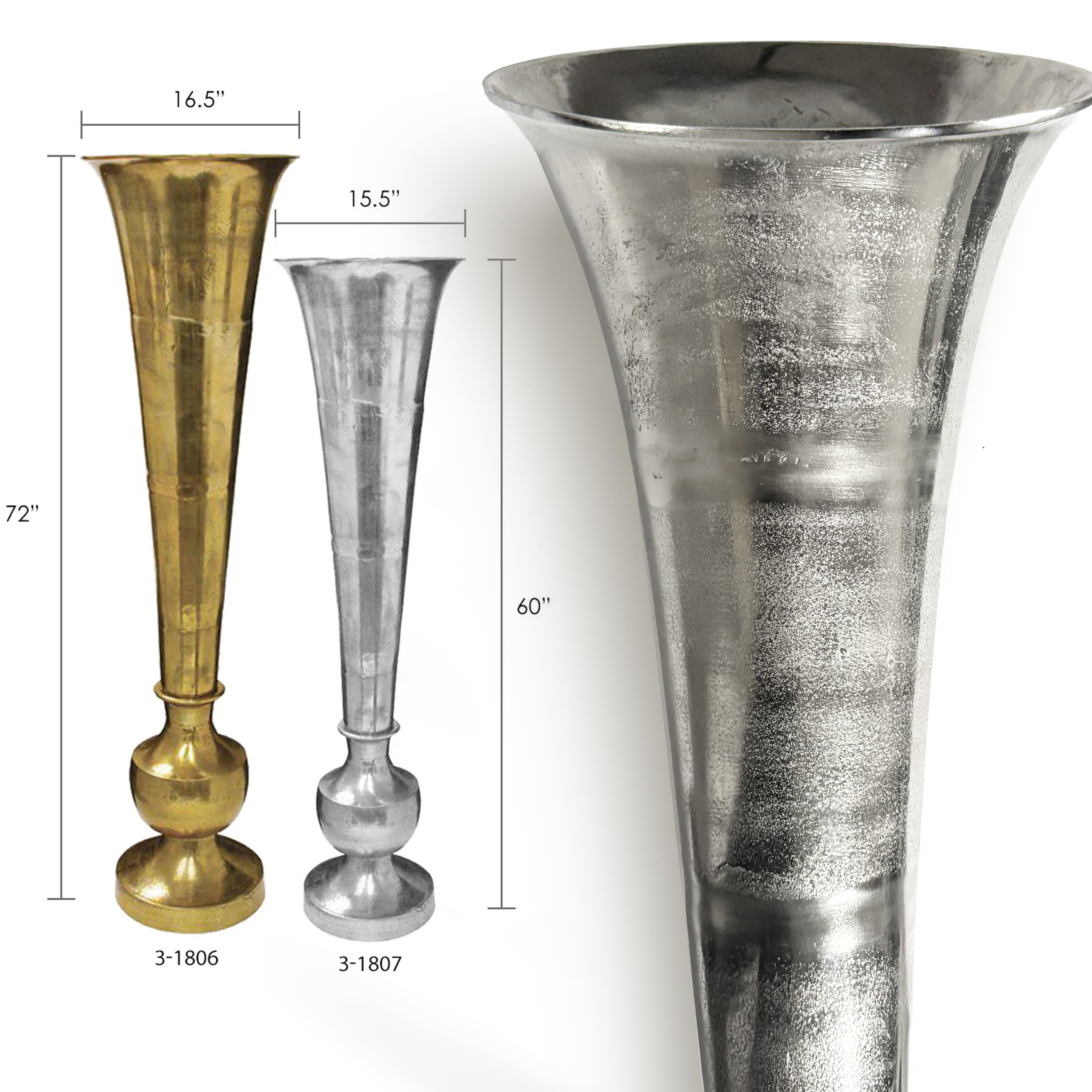 Galore Home Magna Trumpet vaso metallo oro Grand 183 cm