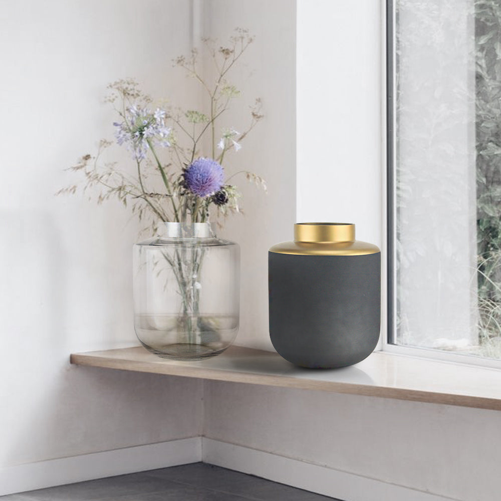 Galore Home Wellspring Vaso Vetro Nero Oro 30 cm