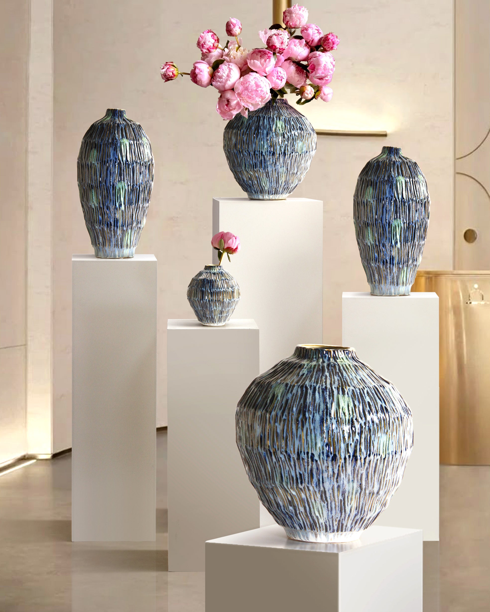 Galore Home Obsidian Glade Vaso Ceramica Blu CCV75 20 cm