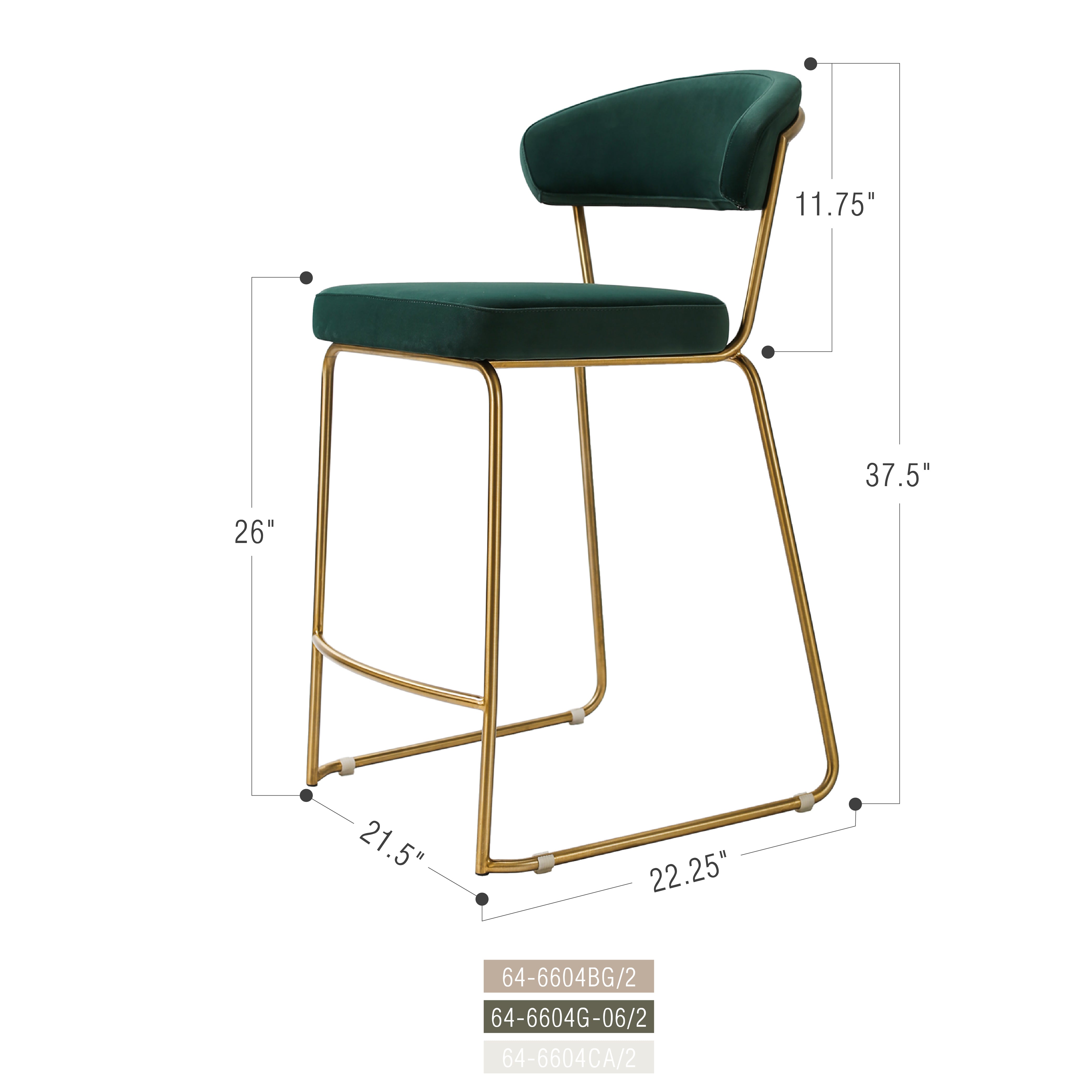 Galore Home Luna Sgabello da Bancone Beige Velluto Set 2 Pezzi