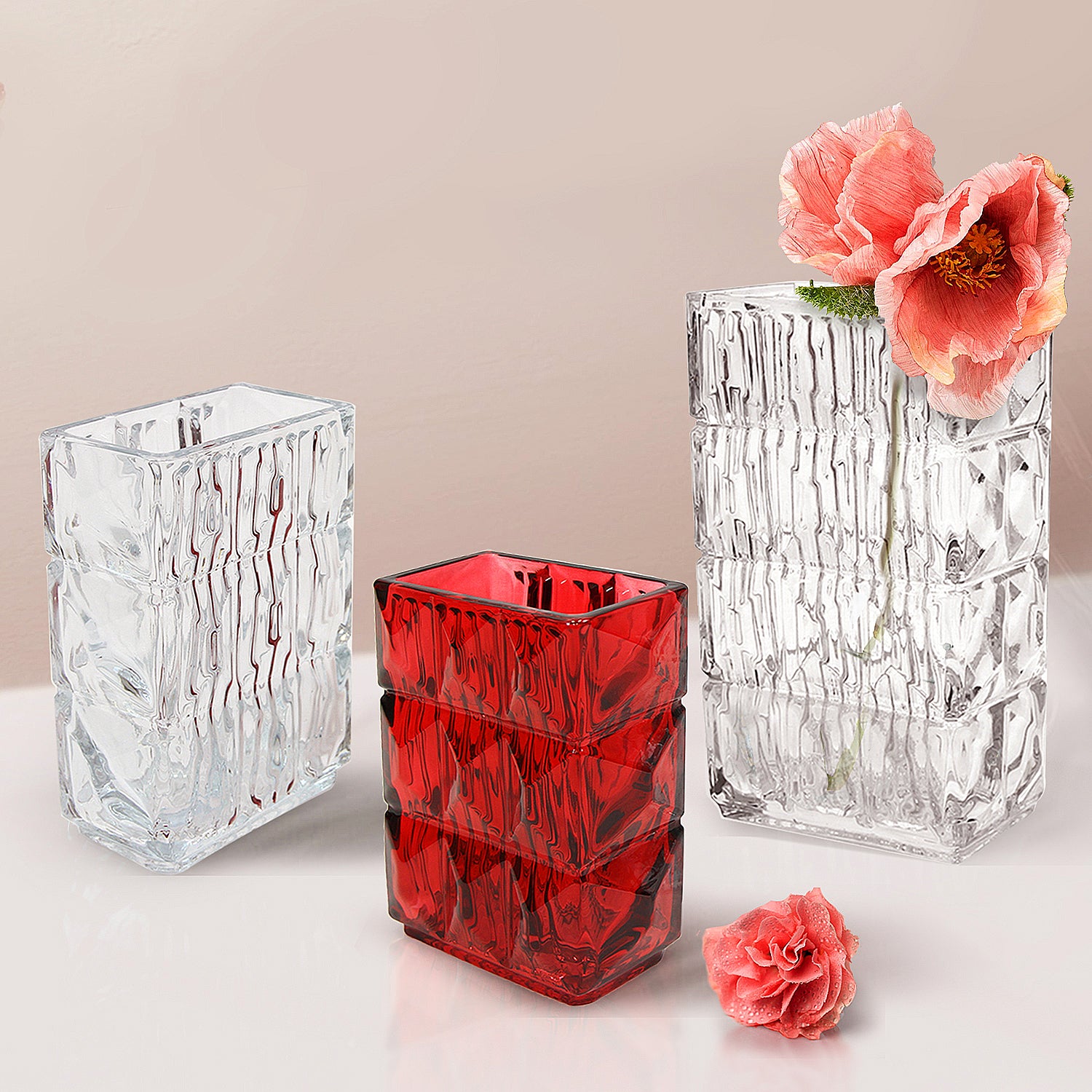 Galore Home Glacial Elegance vaso vetro rosso 20 cm