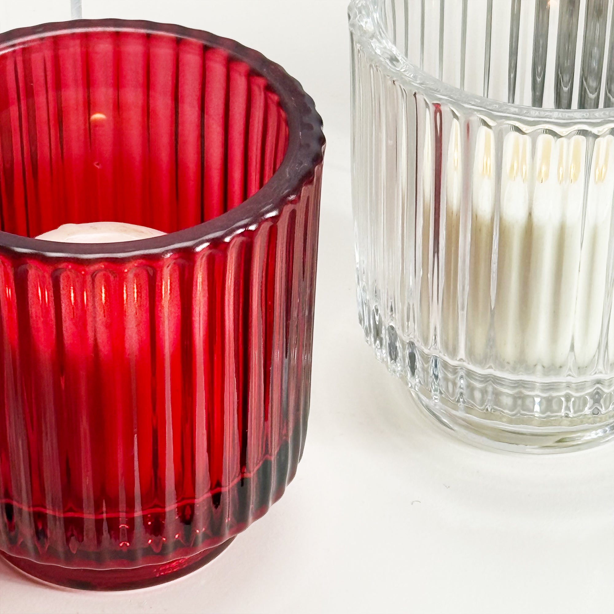 Galore Home Ribbed Portacandele in Vetro Rigato Clear 6 Pezzi