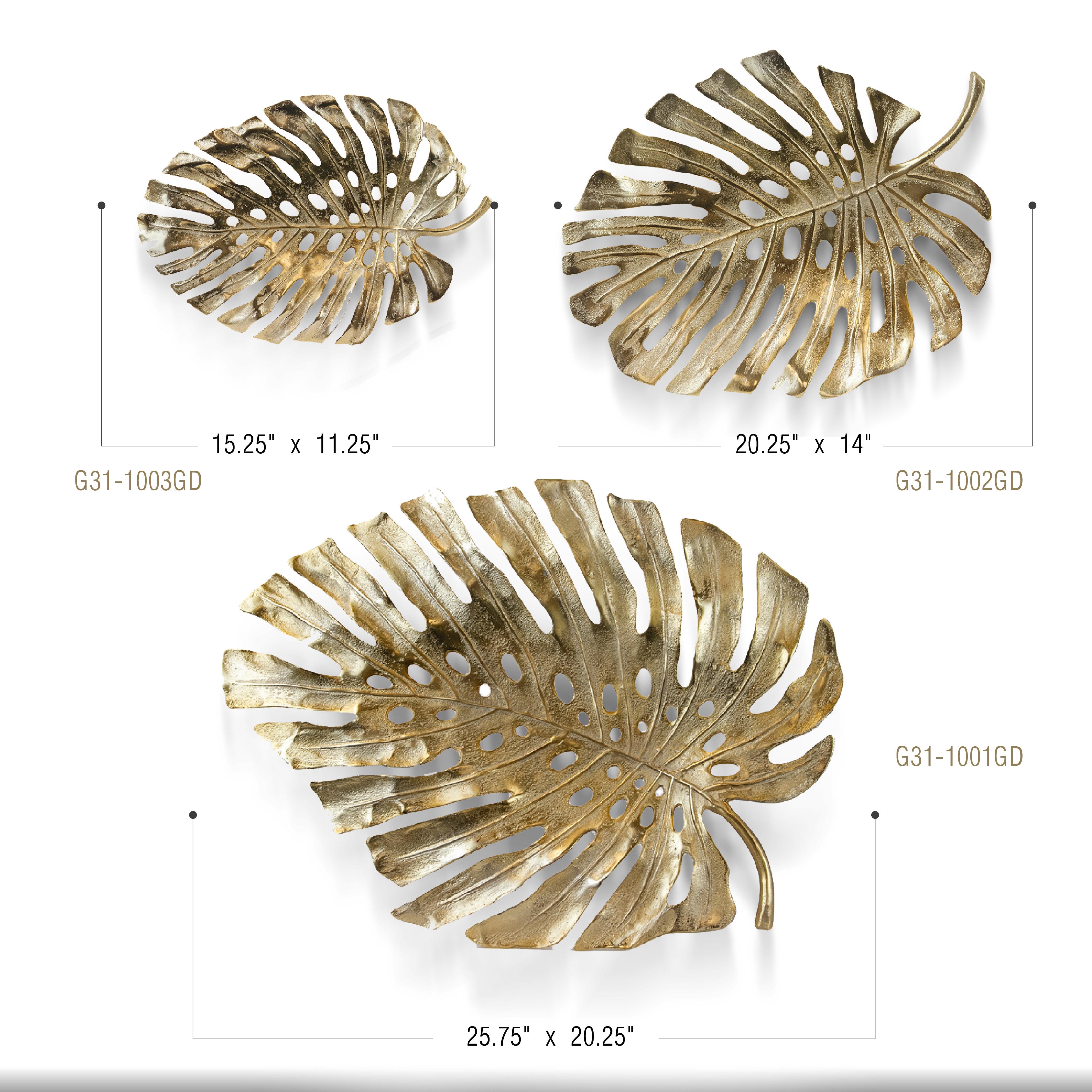 Galore Home Monstera Scultura da Parete Metallo Oro Large