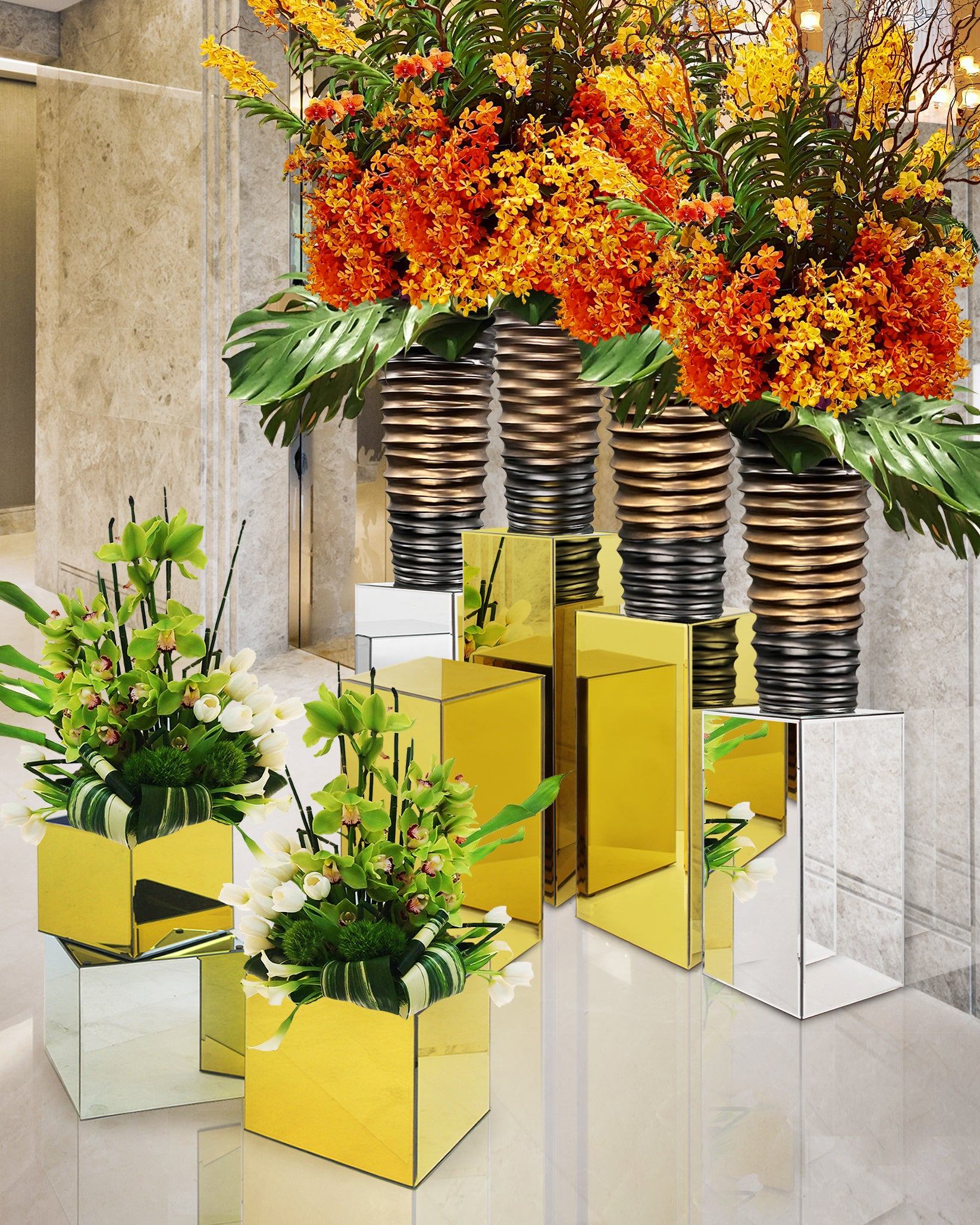 Galore Home Floral Aquarium vaso G3032 oro a specchio