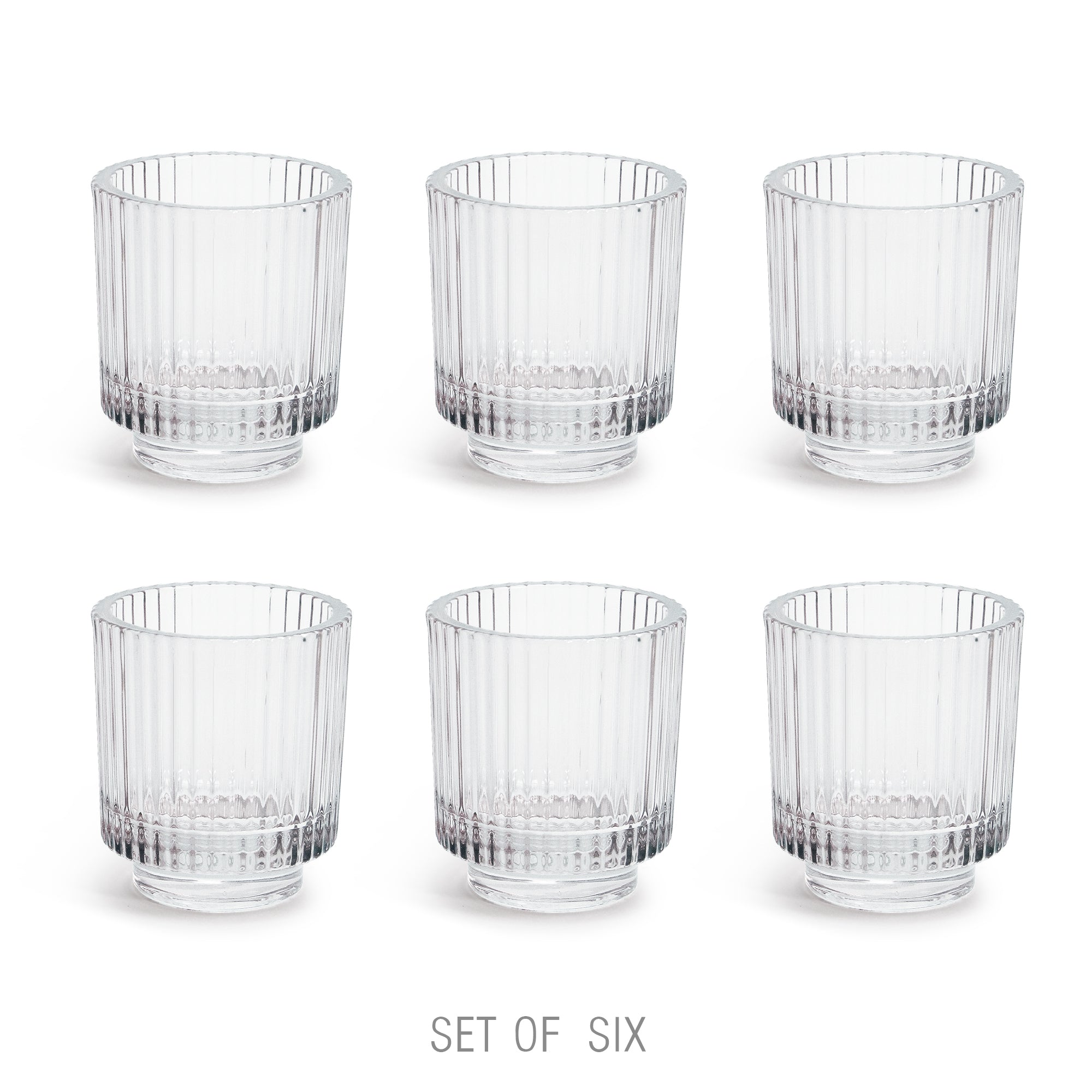 Galore Home Ribbed Portacandele in Vetro Rigato Clear 6 Pezzi