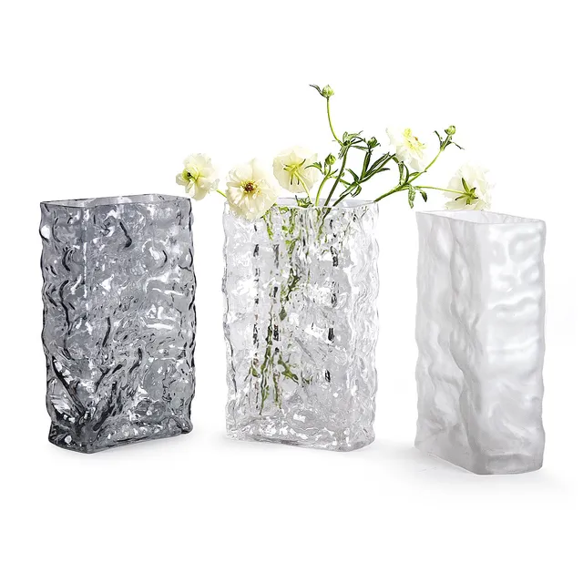 Galore Home Glacial Vaso in Vetro Rettangolare Clear Testurizzato