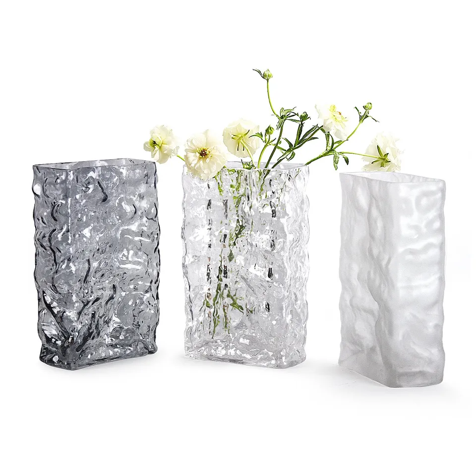Galore Home Glacial Vaso in Vetro Rettangolare Clear Testurizzato