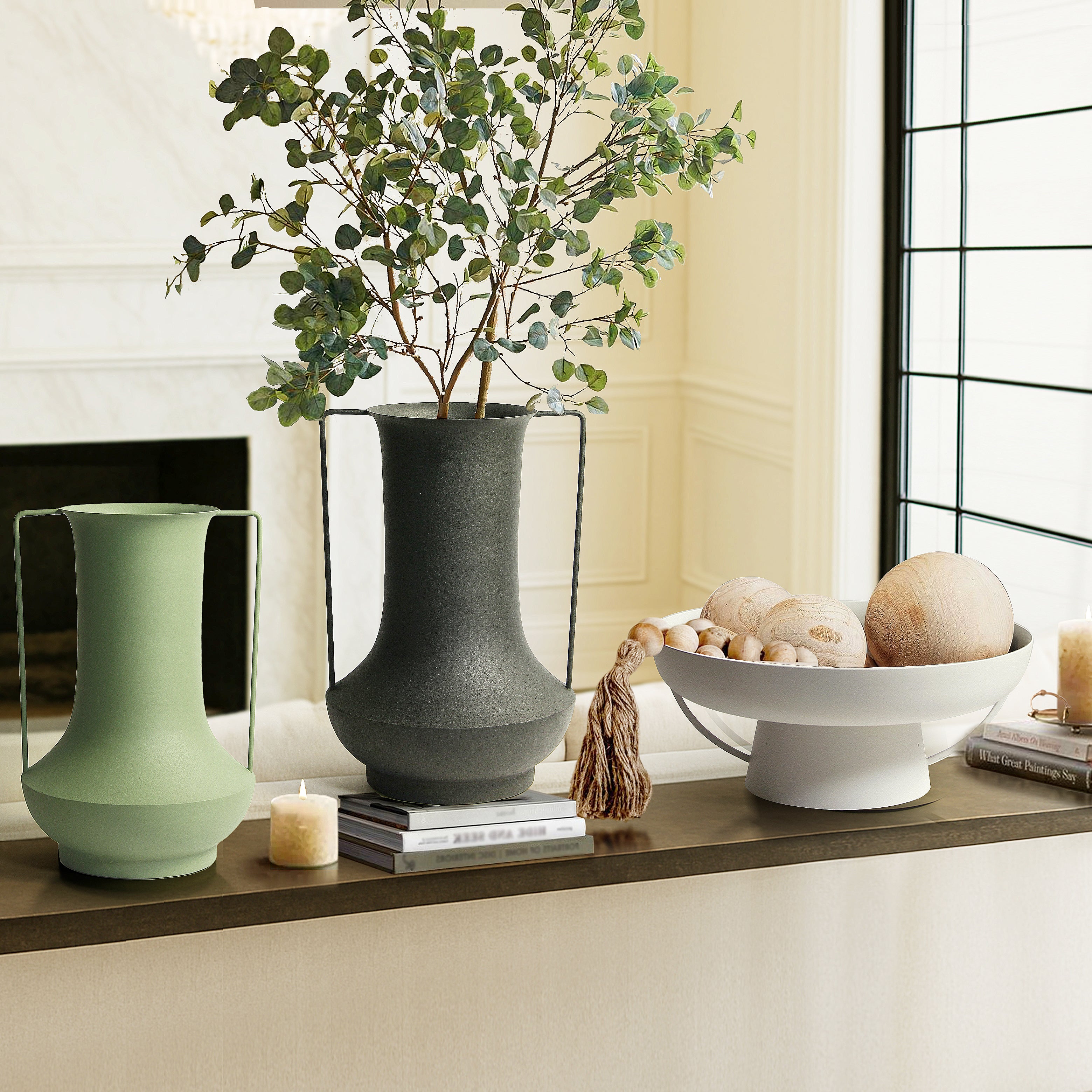 Galore Home Duo Handle Vaso Metallo Nero Opaco 40 cm