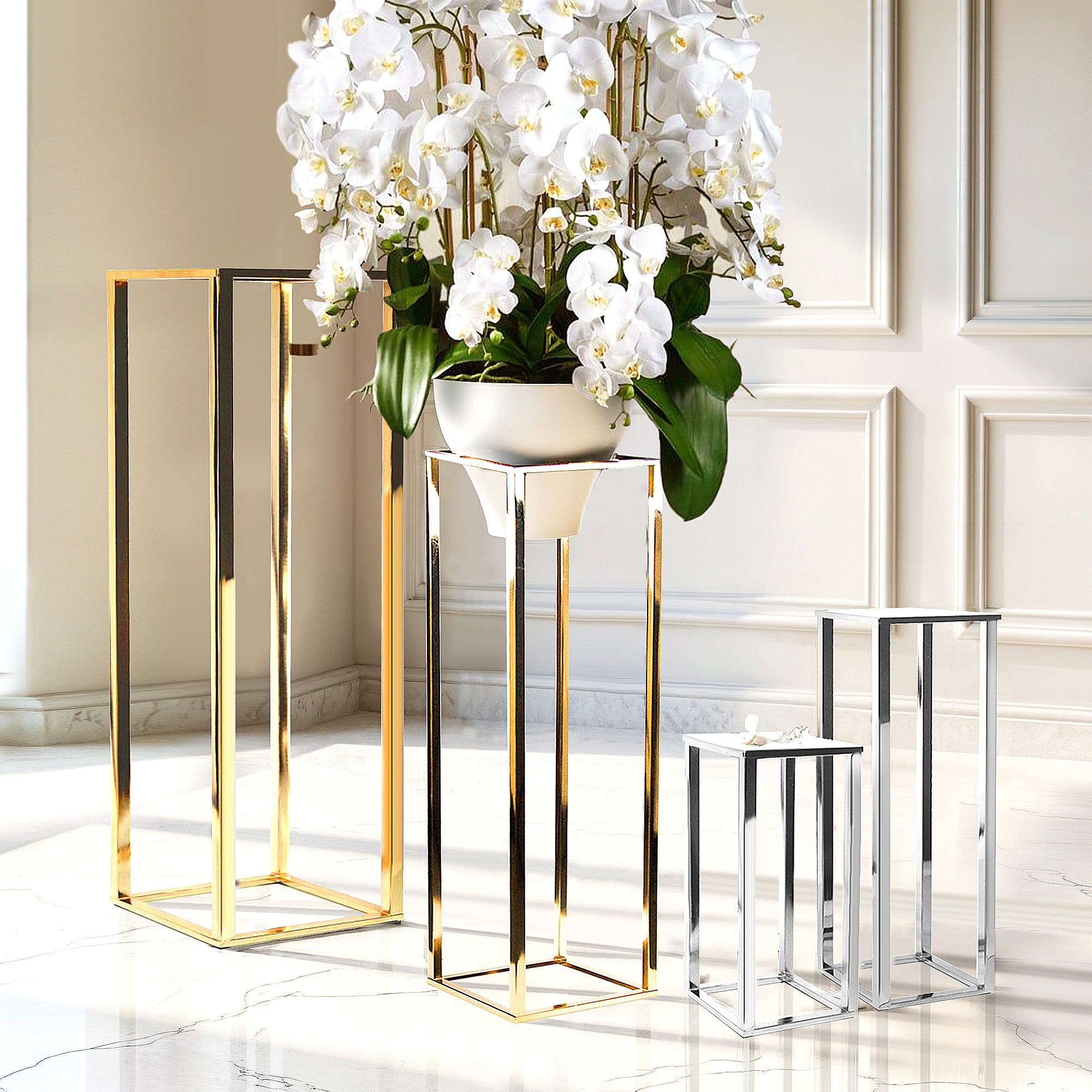 Galore Home Electroplated piedistallo argento set 2 metallo