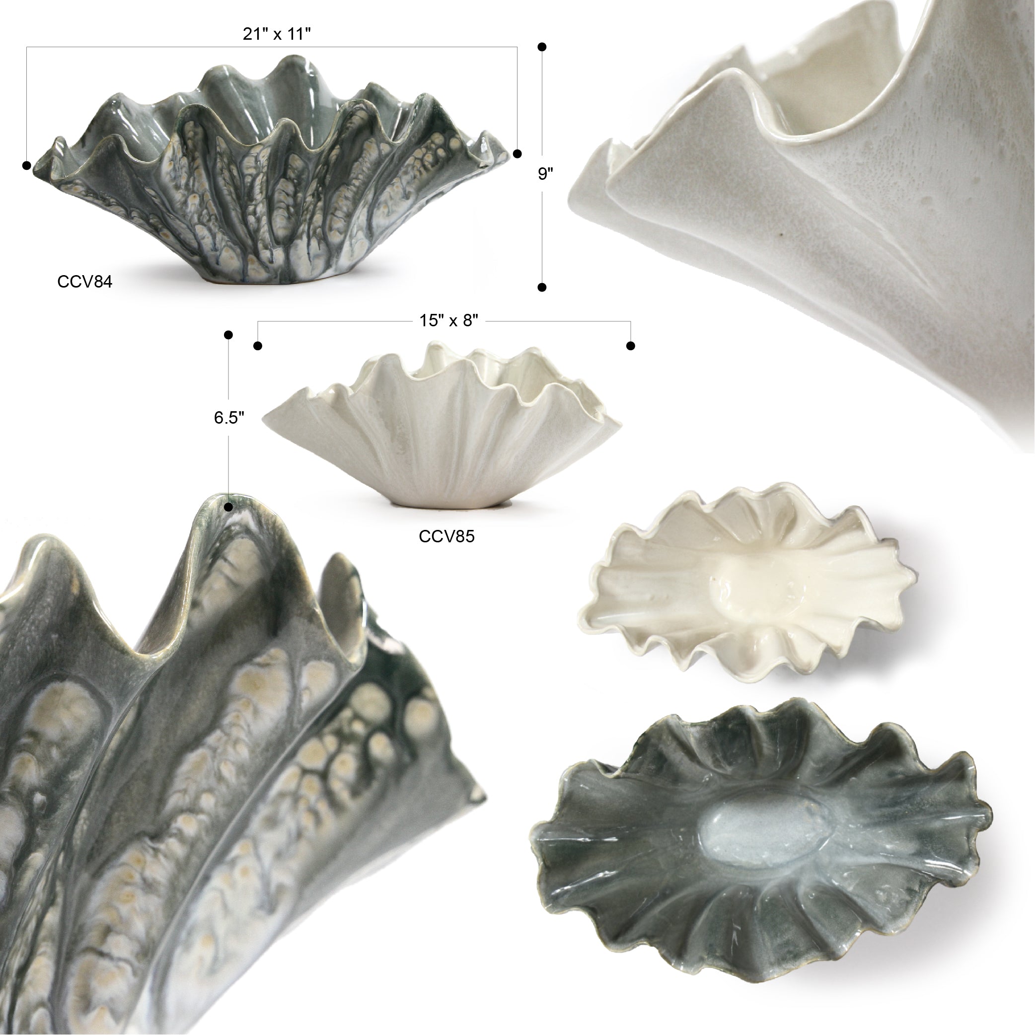 Galore Home Pearl Embrace fioriera ceramica grigia large conchiglia
