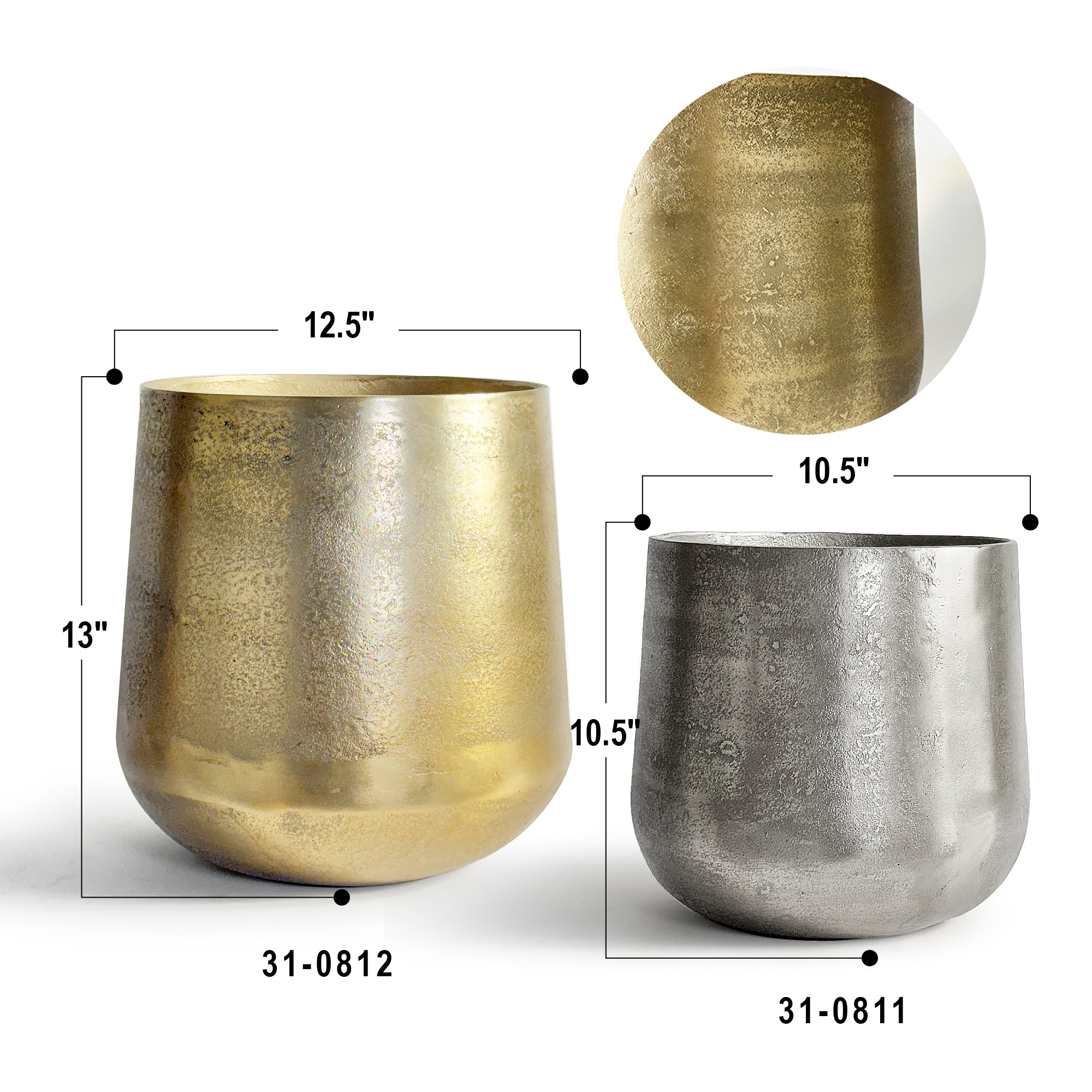 Galore Home Meridian Fioriera Alluminio Piccola Oro