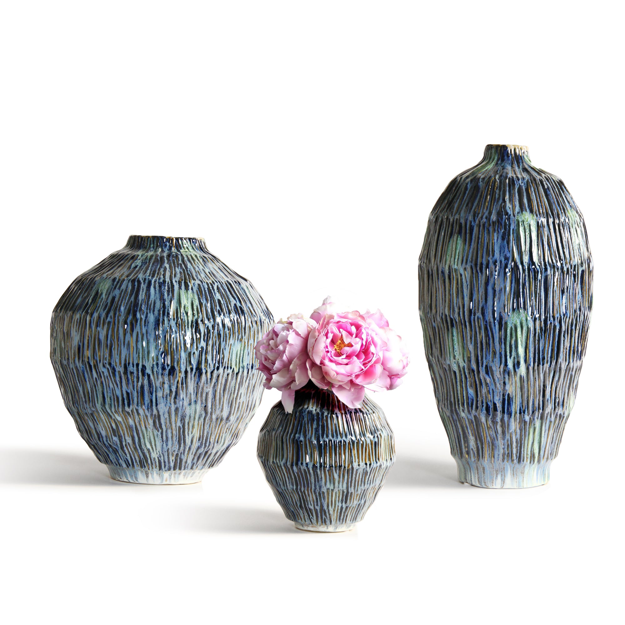 Galore Home Obsidian Glade Vaso Ceramica Blu CCV75 20 cm