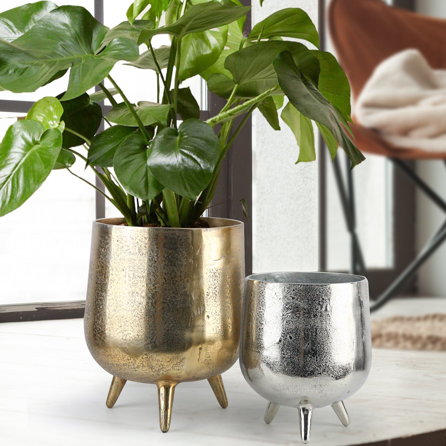 Galore Home Tripod vaso metallo oro treppiede grande
