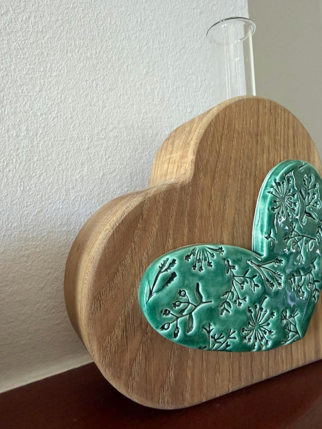 Il nido del picchio cuore porta-fiala rovere ceramica verde 15x15 cm