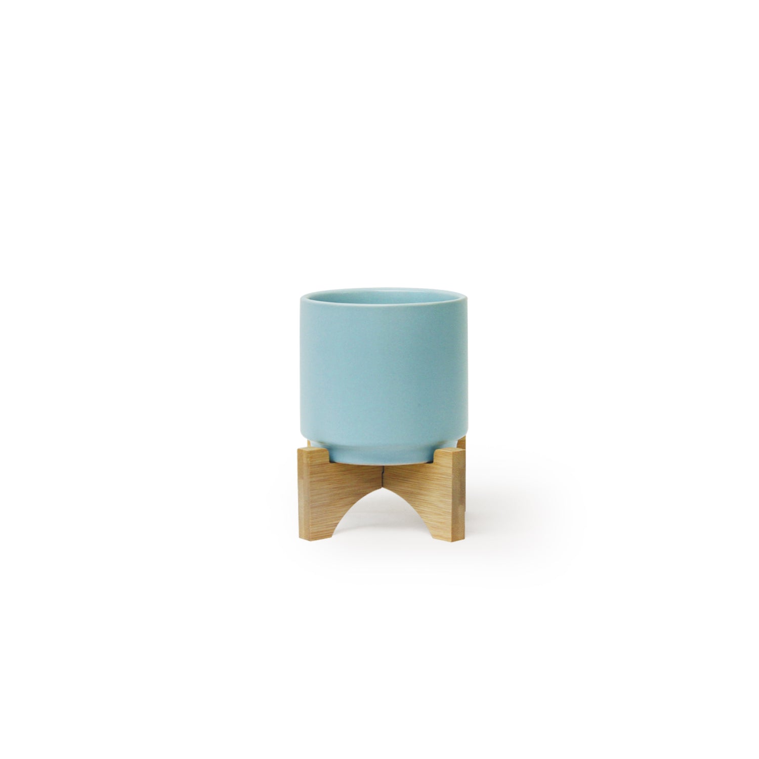 Galore Home vaso ceramica azzurra small con stand legno