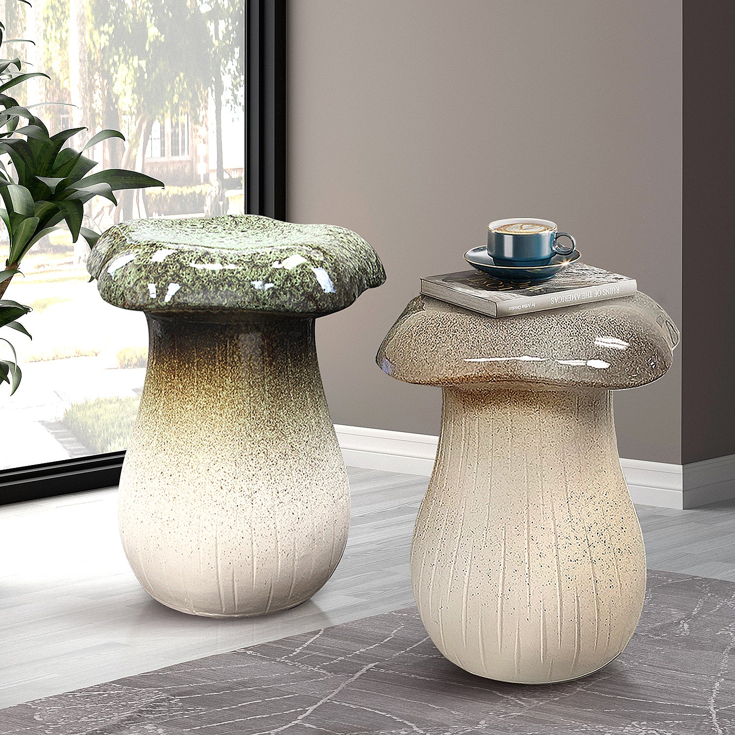 Galore Home Mushroom sgabello ceramica Beige 45 cm