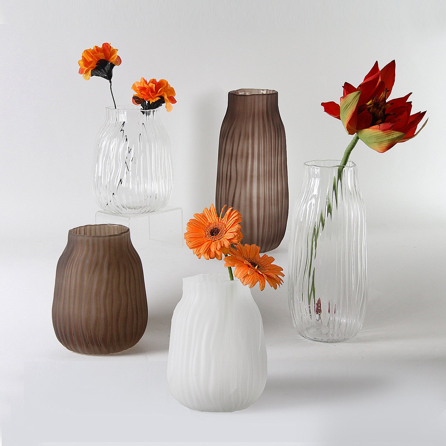 Galore Home Grain Striped vaso vetro Tall marrone opaco