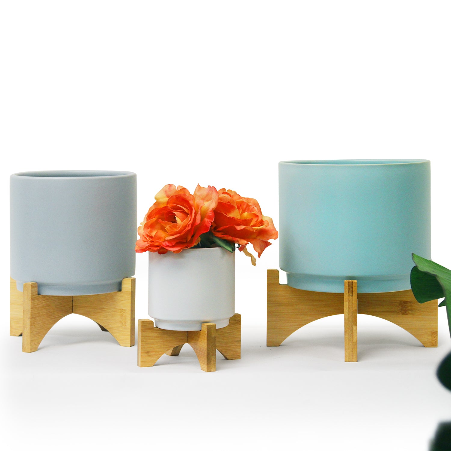 Galore Home vaso ceramica azzurra small con stand legno