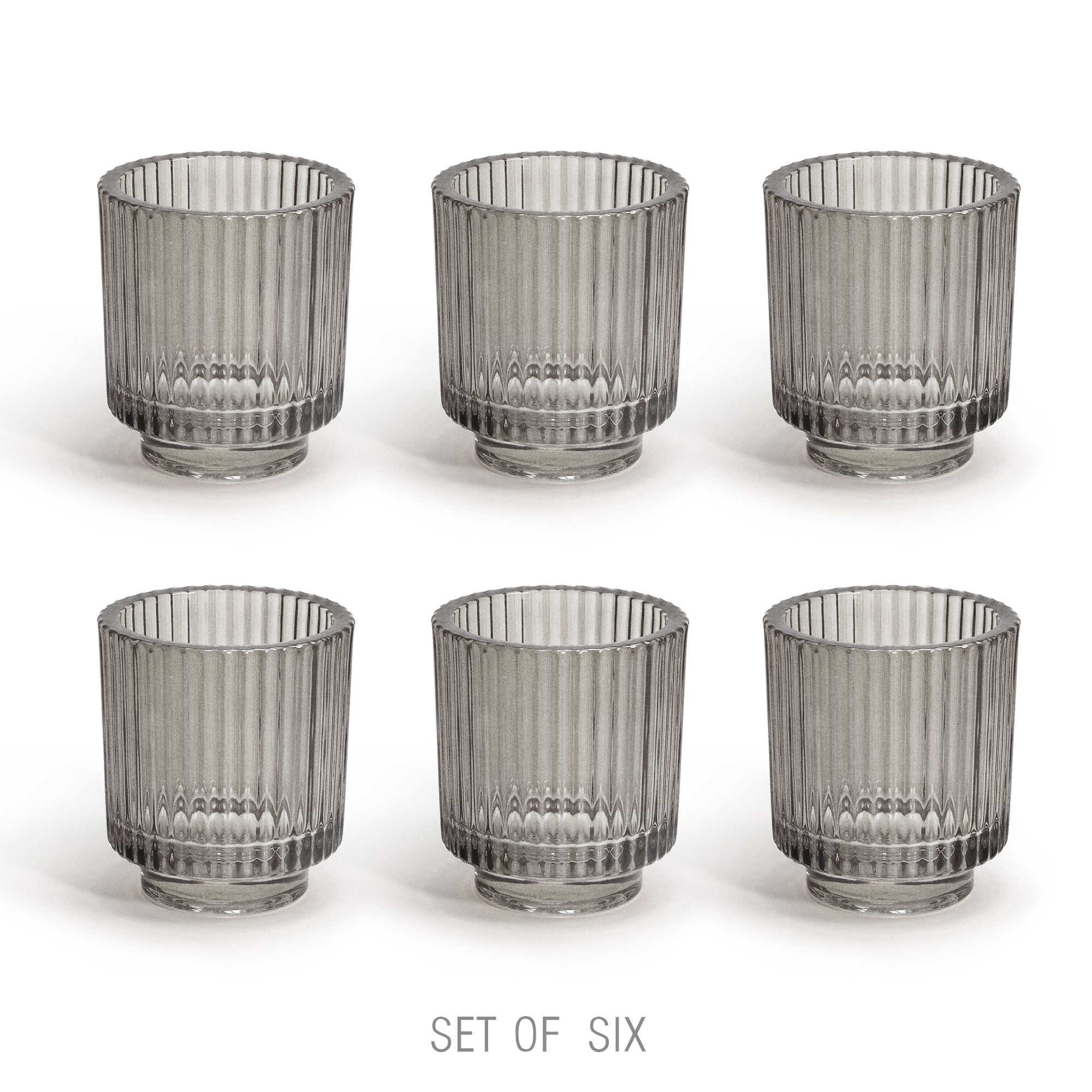 Galore Home Ribbed Portacandele in Vetro Rigato Clear 6 Pezzi